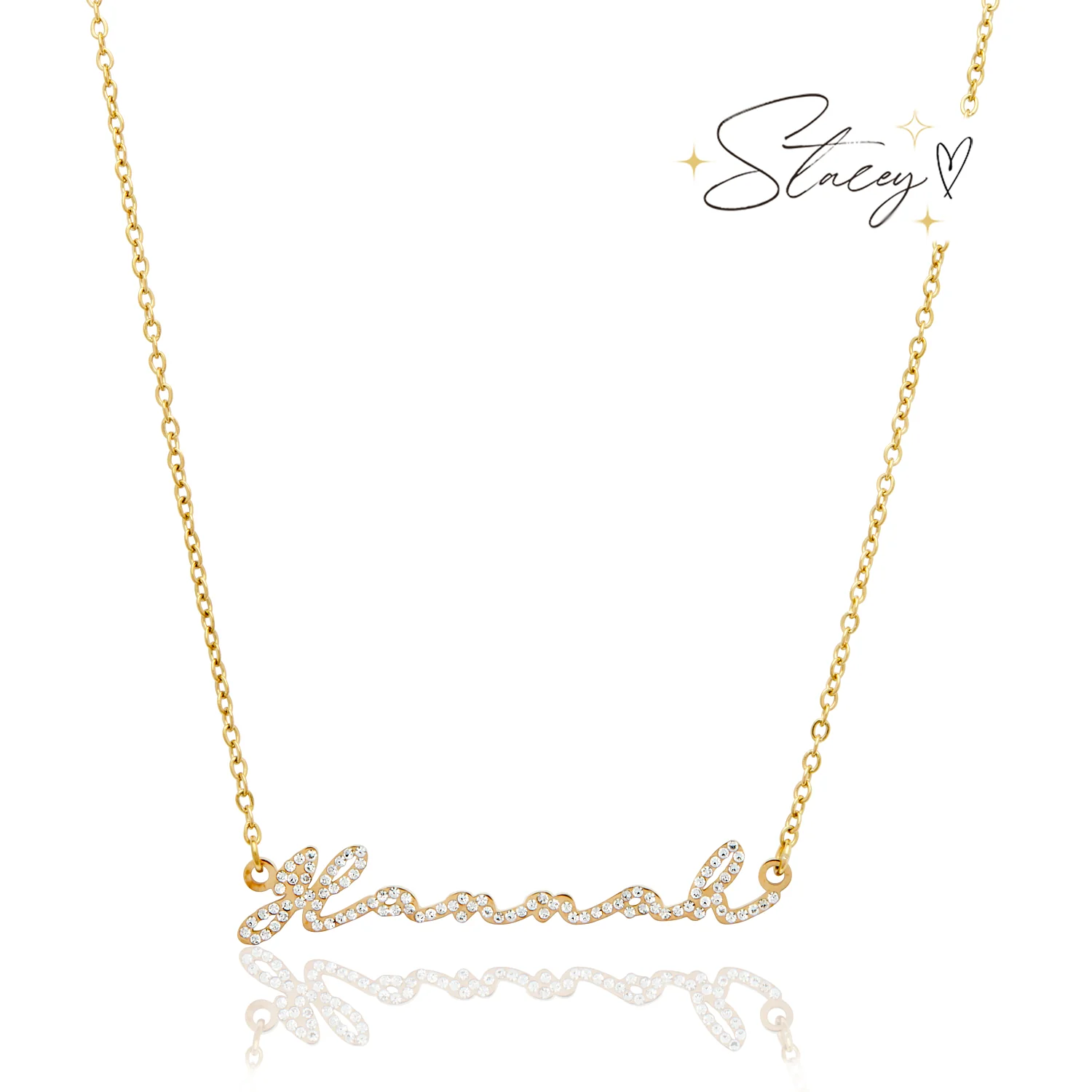 Crystal Signature Name Necklace (Gold) - Image 7