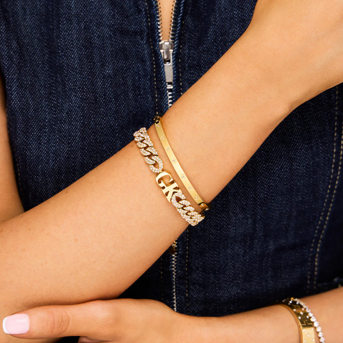 Pavé Initial Curb Bracelet (Gold) - Image 3
