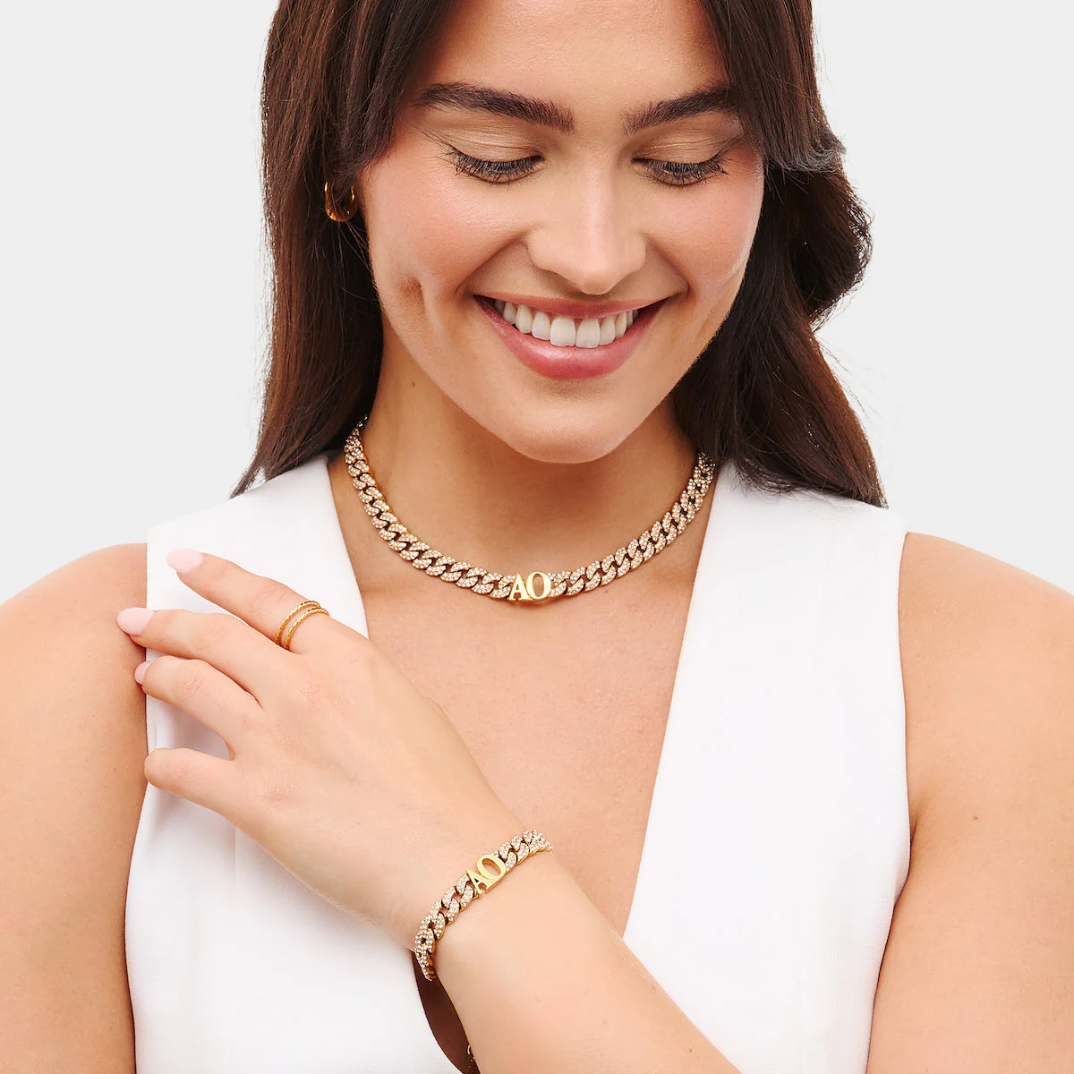 Pavé Initial Curb Bracelet (Gold) - Image 6