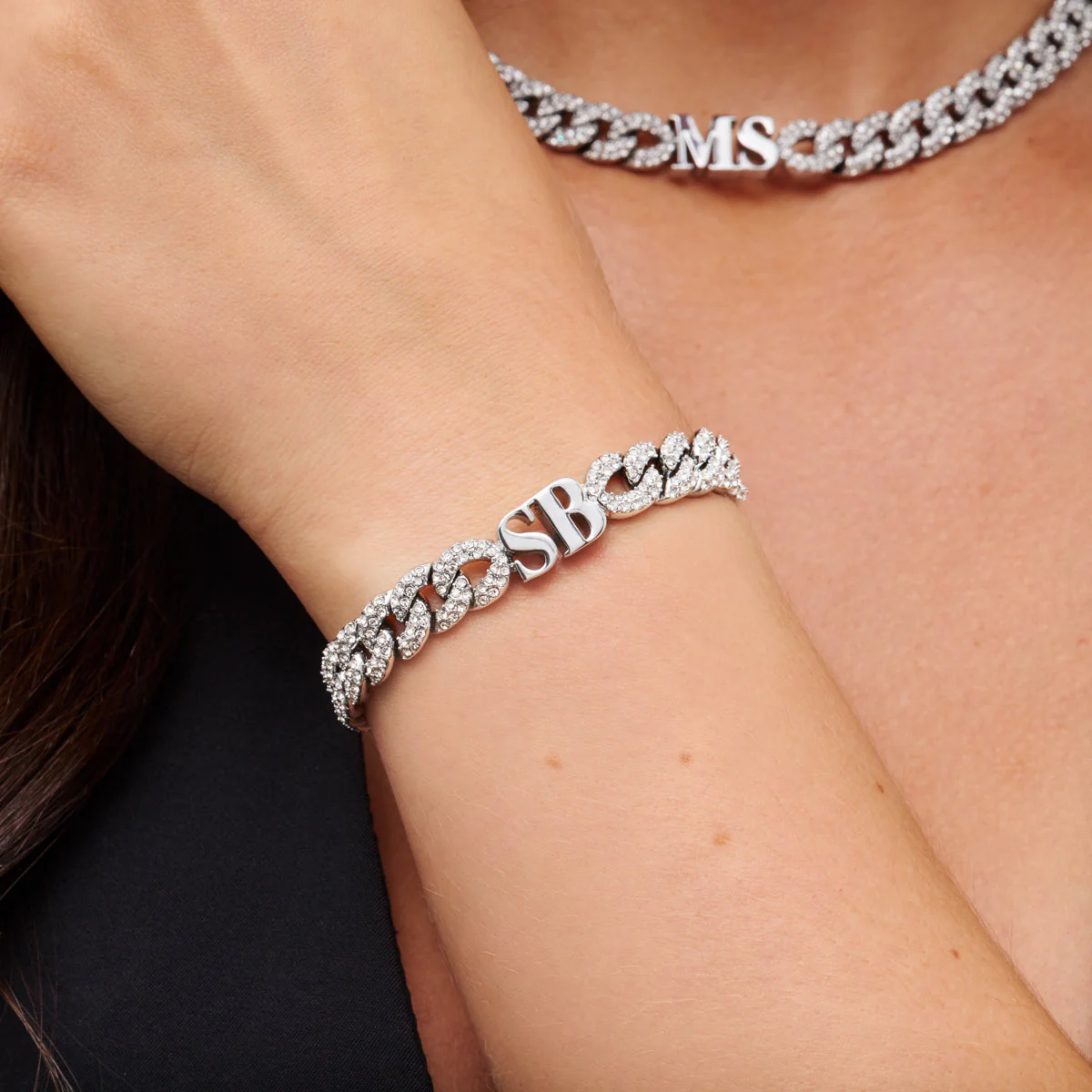 Pavé Initial Curb Bracelet (Silver) - Image 2