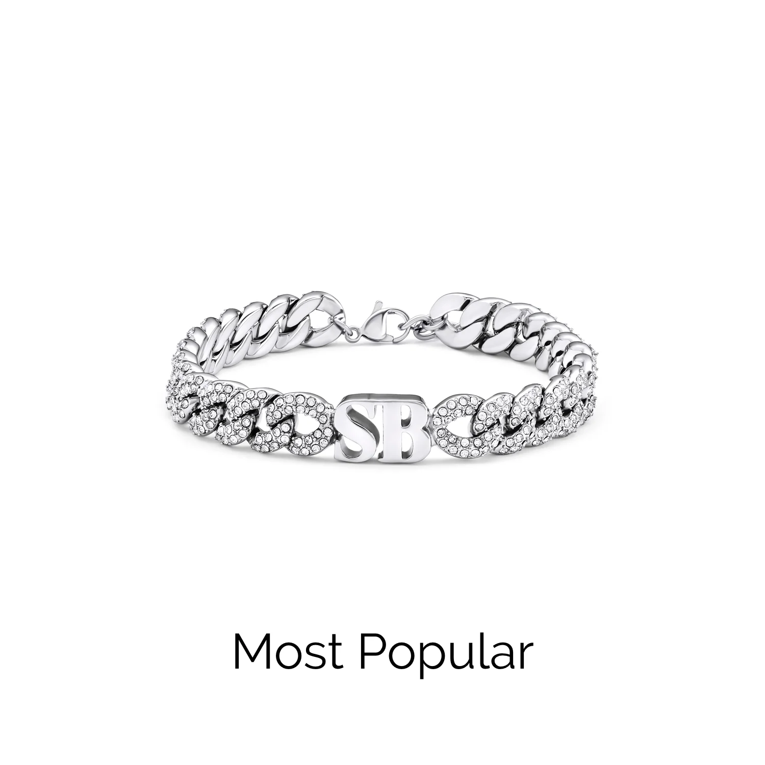 Pavé Initial Curb Bracelet (Silver) - Image 6