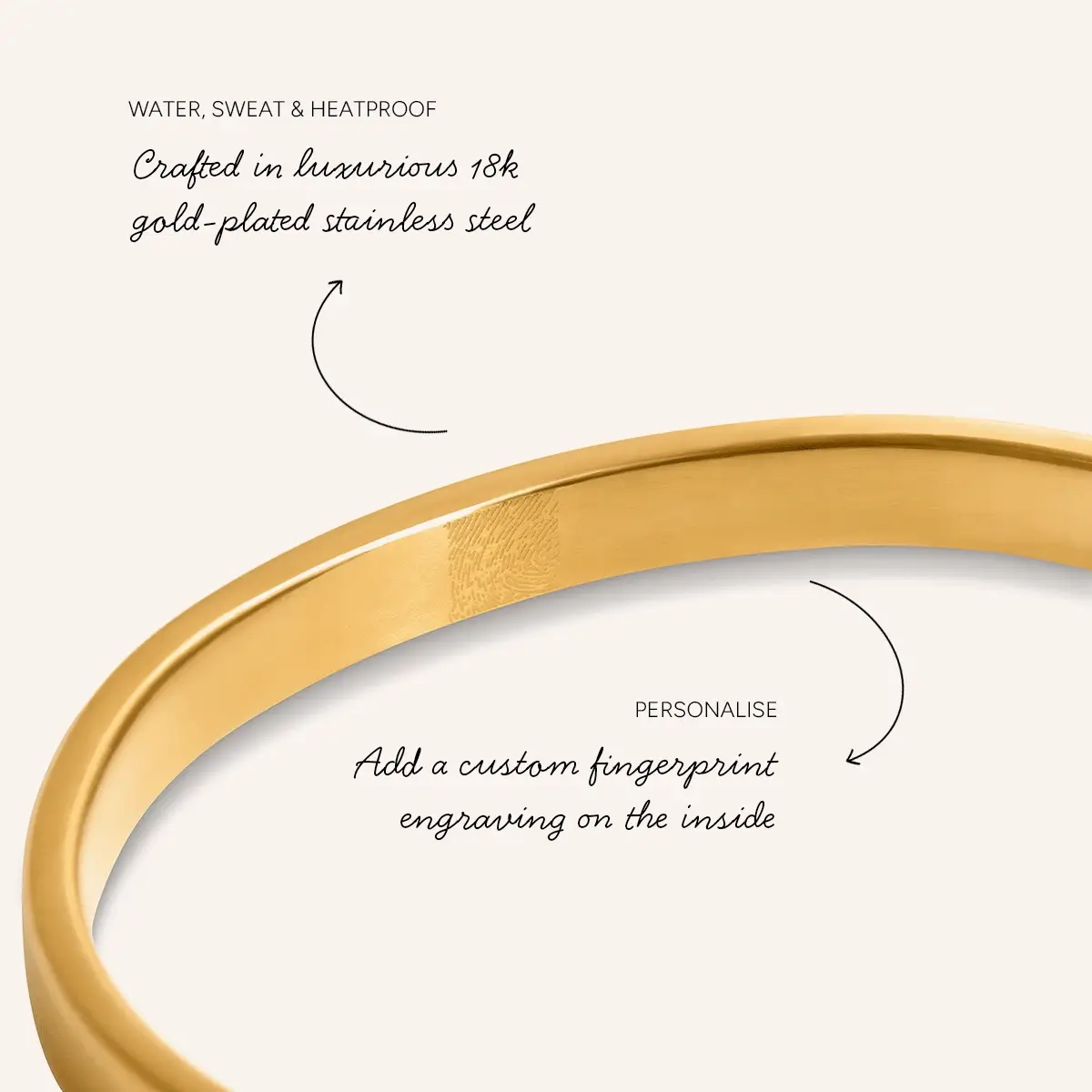 Custom Fingerprint Memento Cuff Bangle (Gold) - Image 3