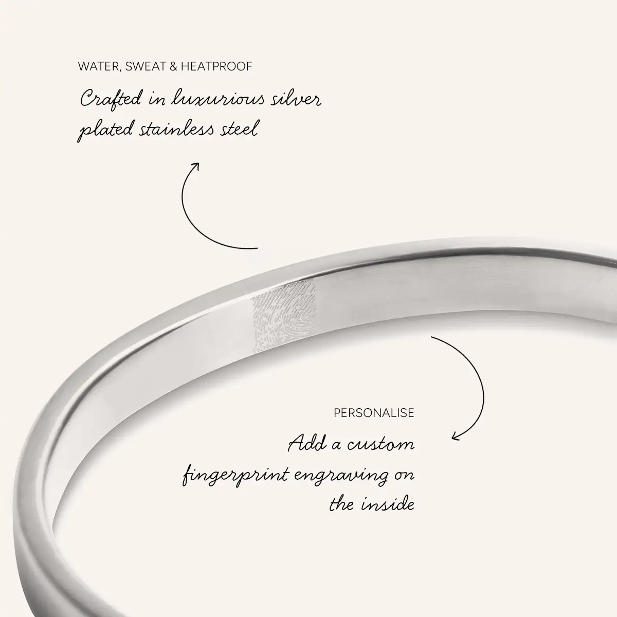 Custom Fingerprint Memento Cuff Bangle (Silver) - Image 2
