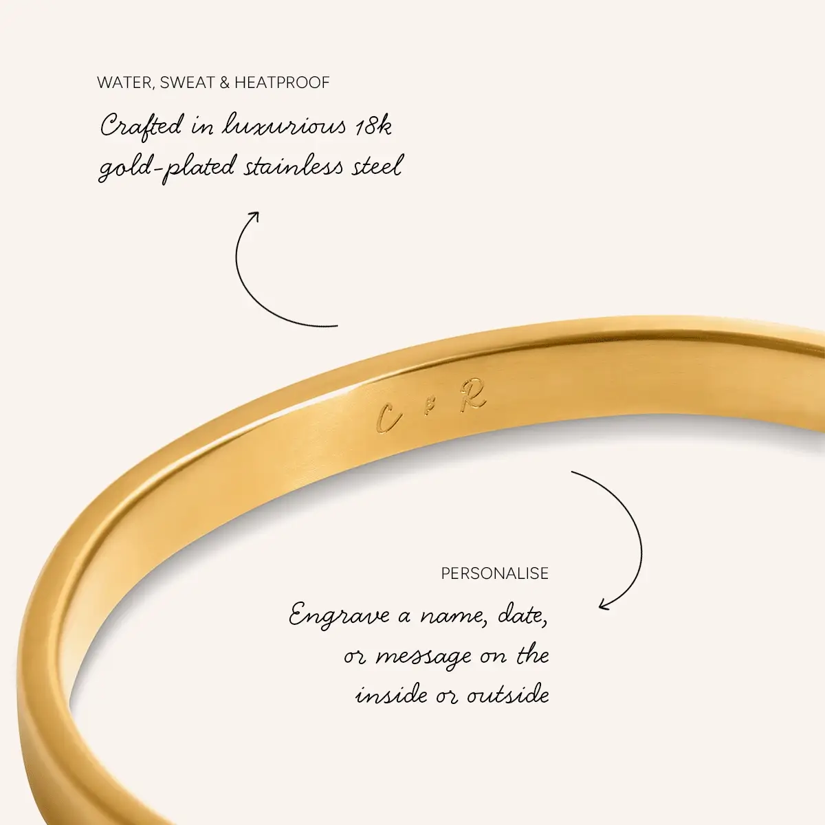 Custom Handwritten Domed Bangle (Gold) - Image 3