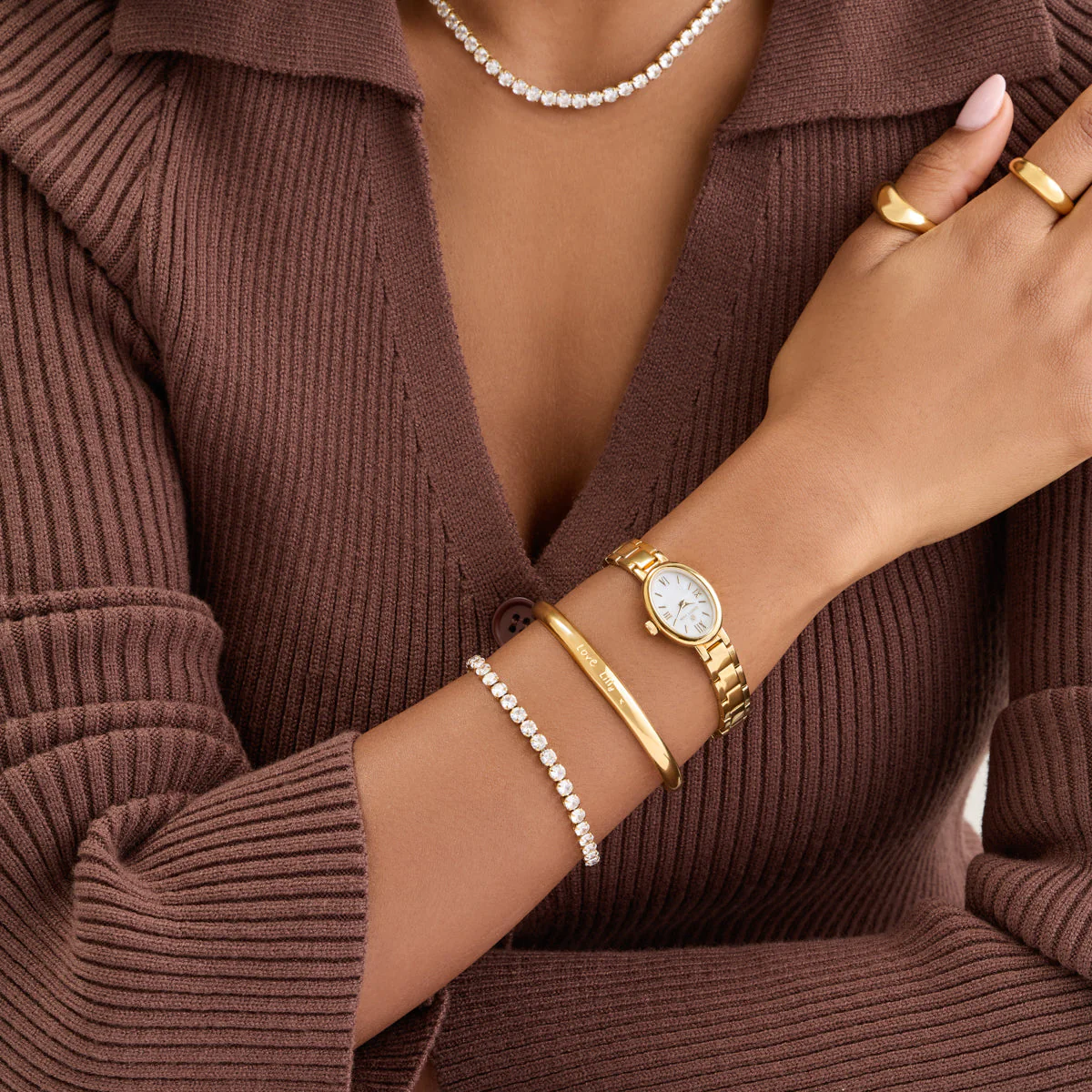 Custom Handwritten Domed Bangle (Gold) - Image 5