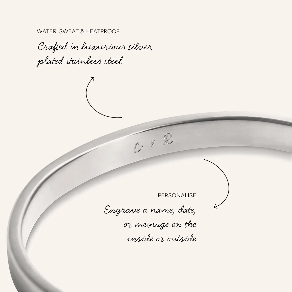 Custom Handwritten Domed Bangle (Silver) - Image 3