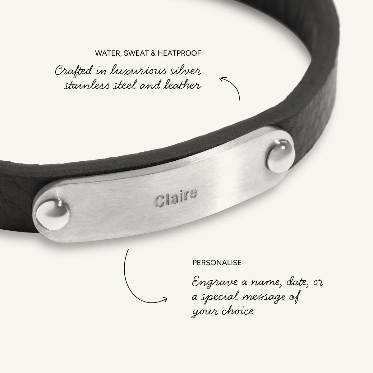 Custom Handwritten Men's Leather Bracelet (Silver) - Image 3