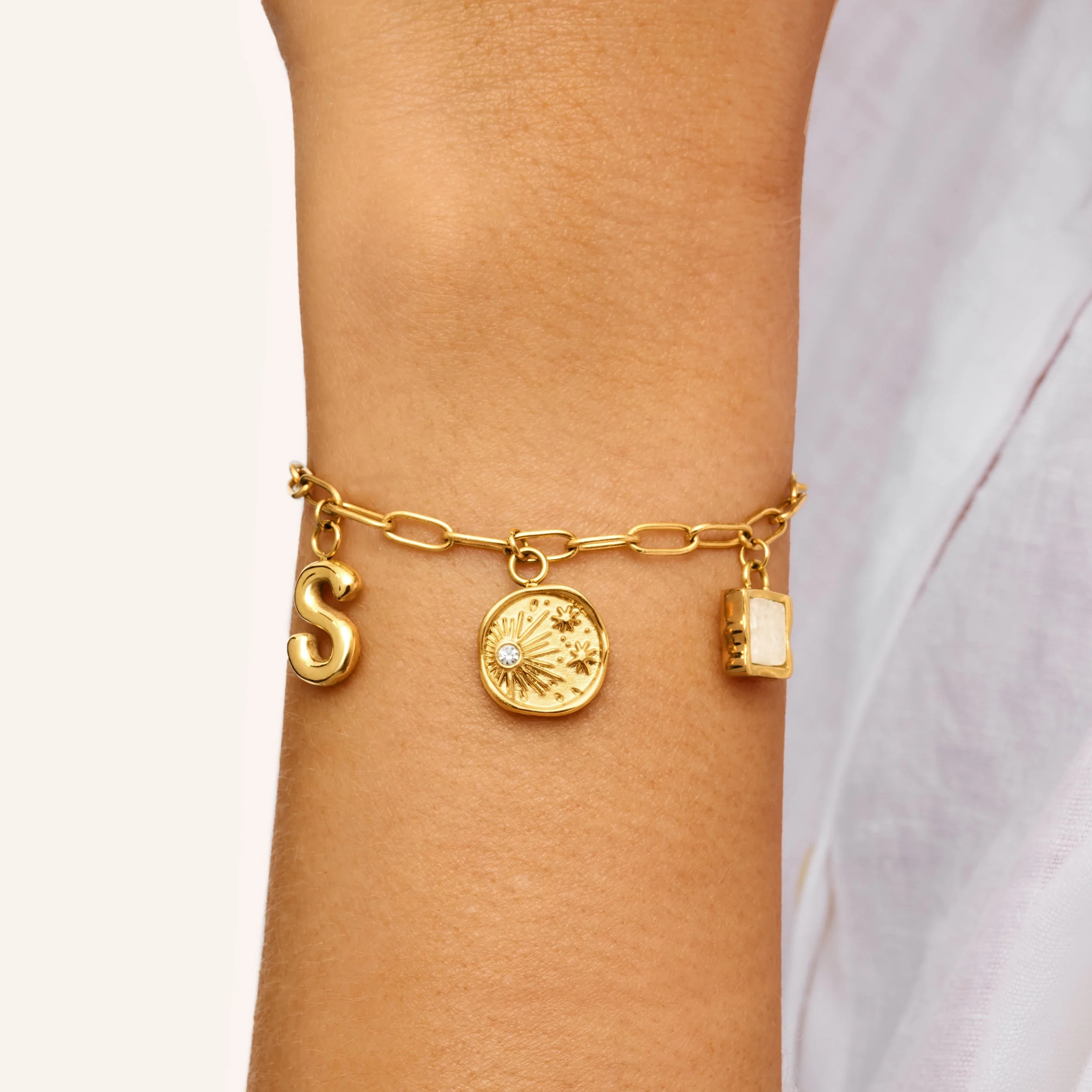 Custom Hanging Ocean Charm Bracelet (Gold) - Image 2