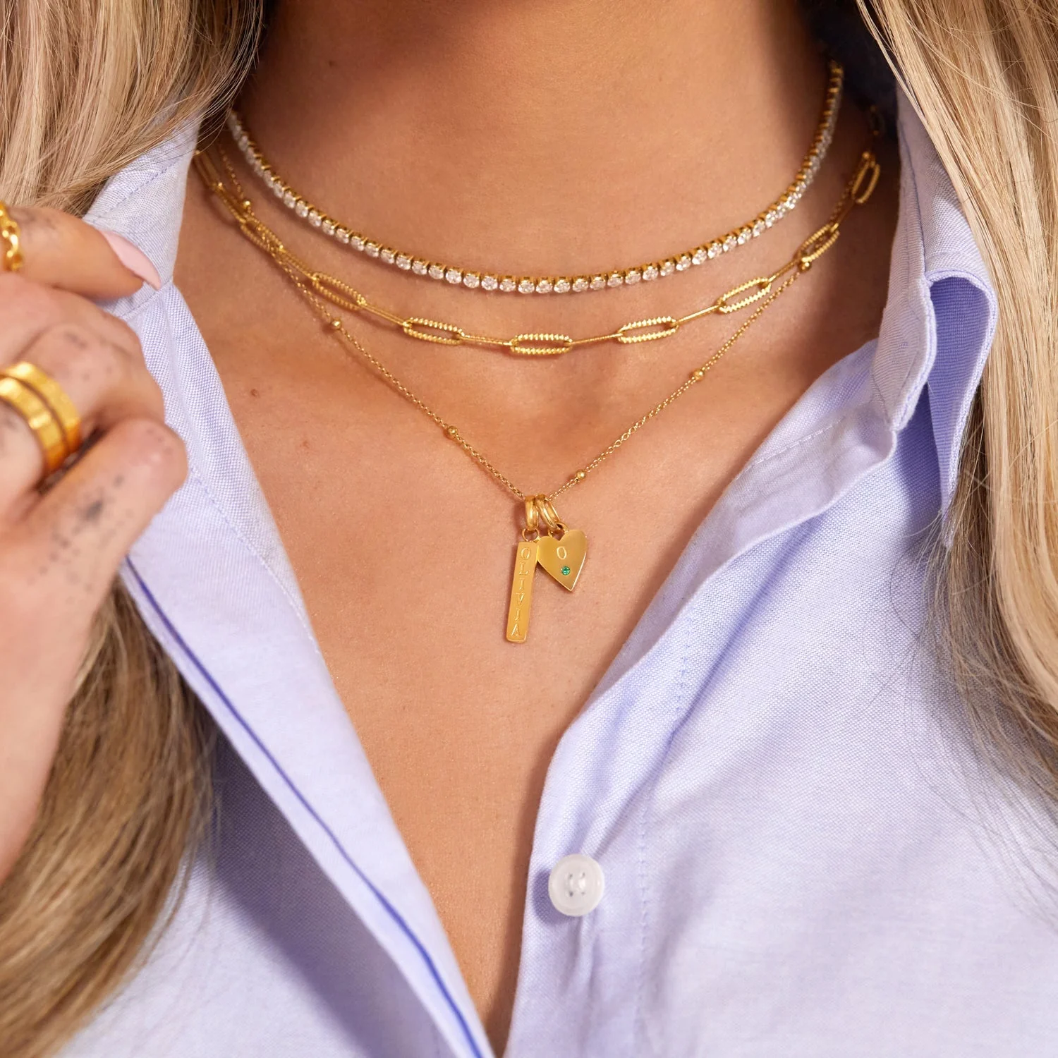 Custom Stamped Bar Pendant Necklace (Gold) - Image 2