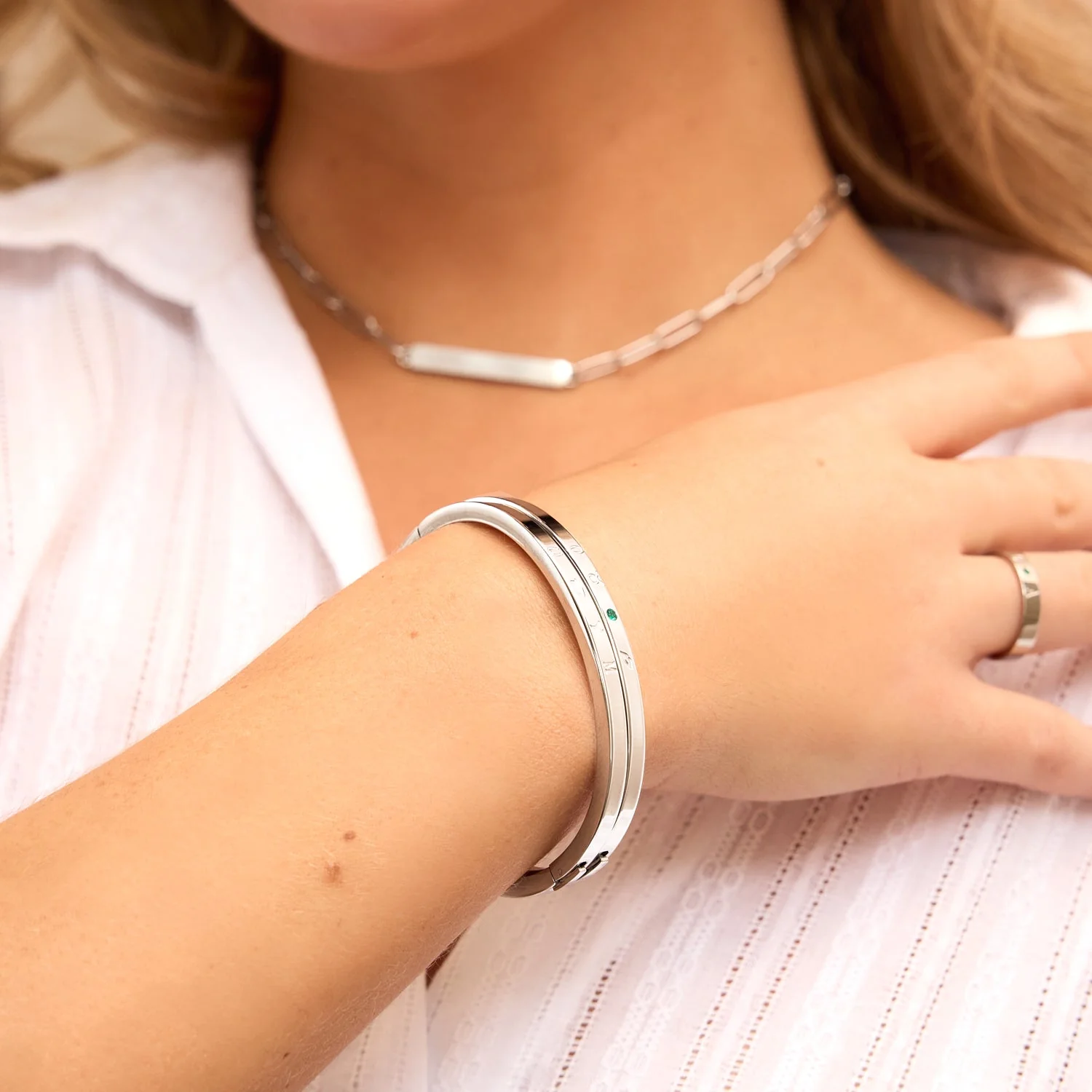 Custom Stamped Name Bangle (Silver) - Image 2