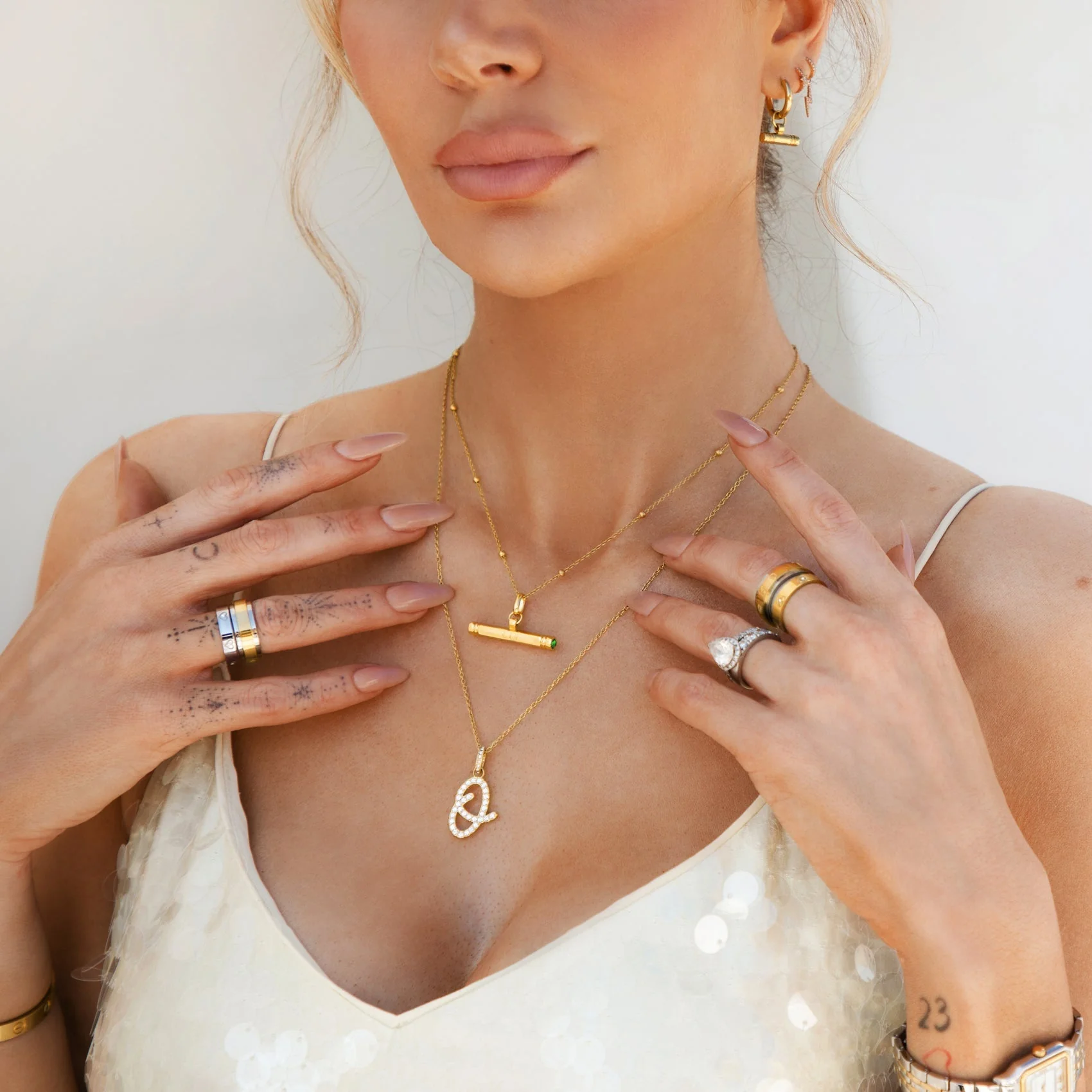 Custom Stamped T-Bar Necklace (Gold) - Image 6