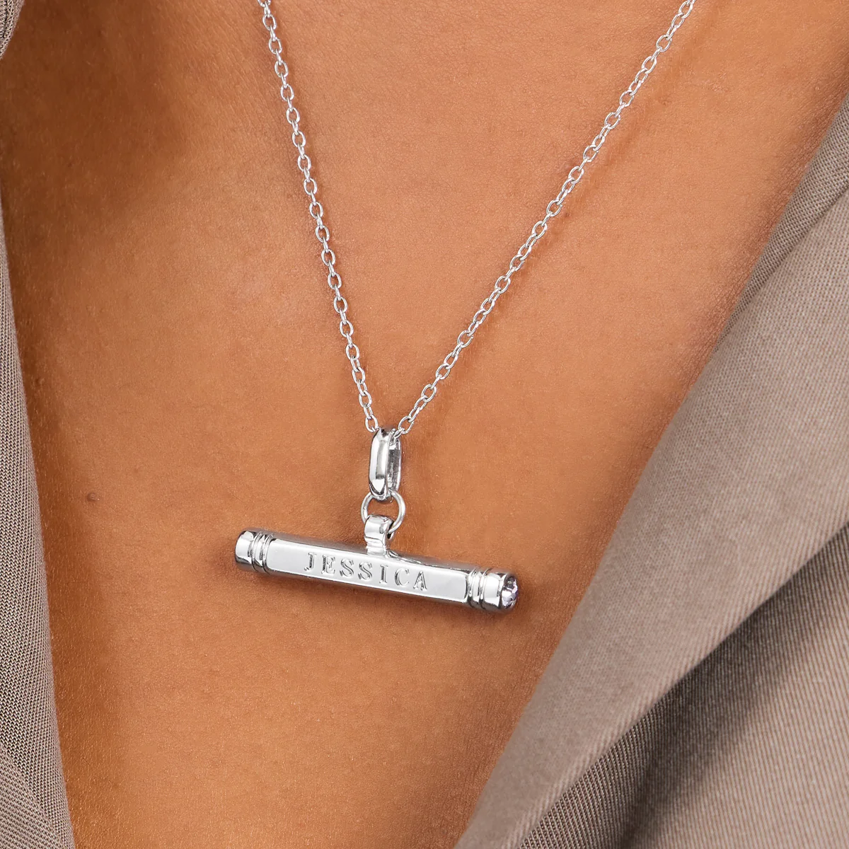 Custom Stamped T-Bar Necklace (Silver) - Image 2