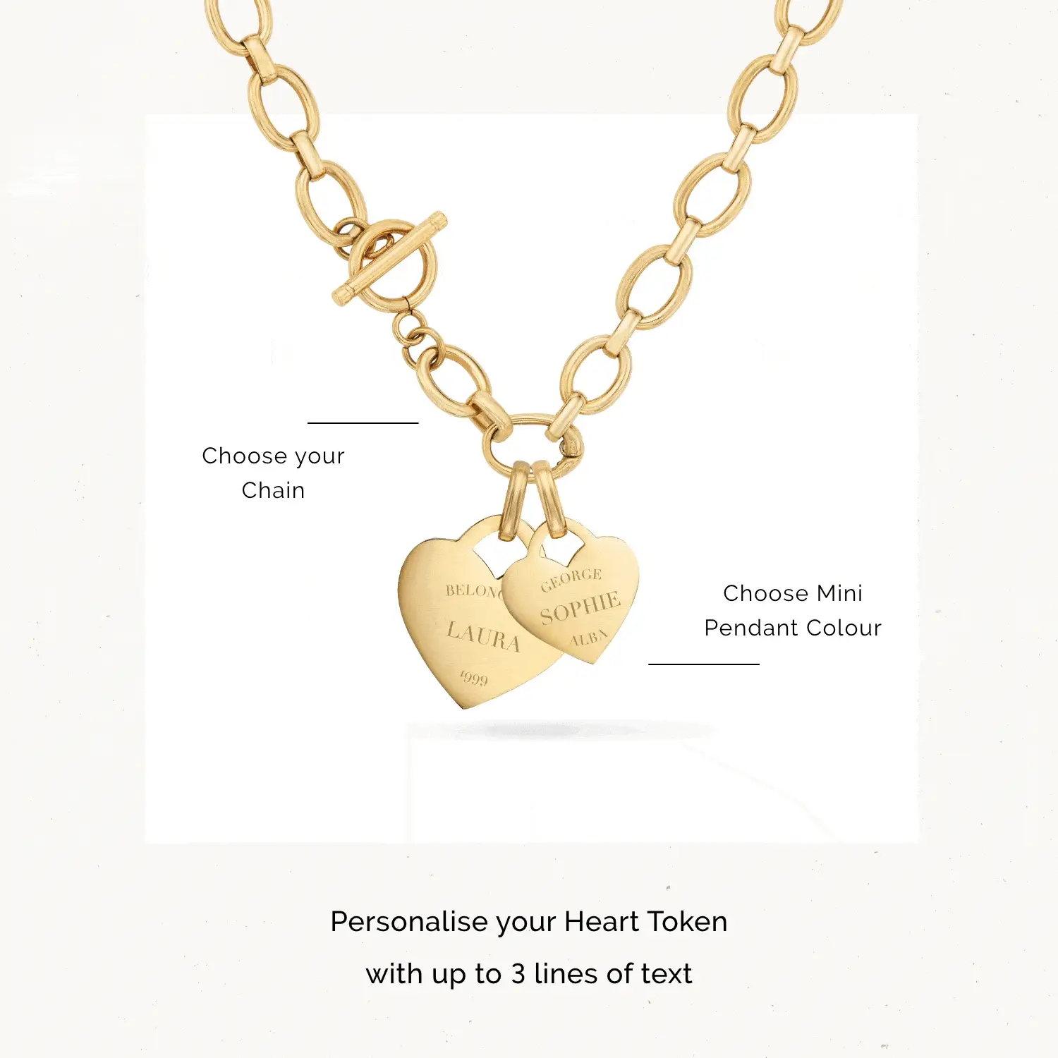 Double Heart Token Necklace (Gold) - Image 5