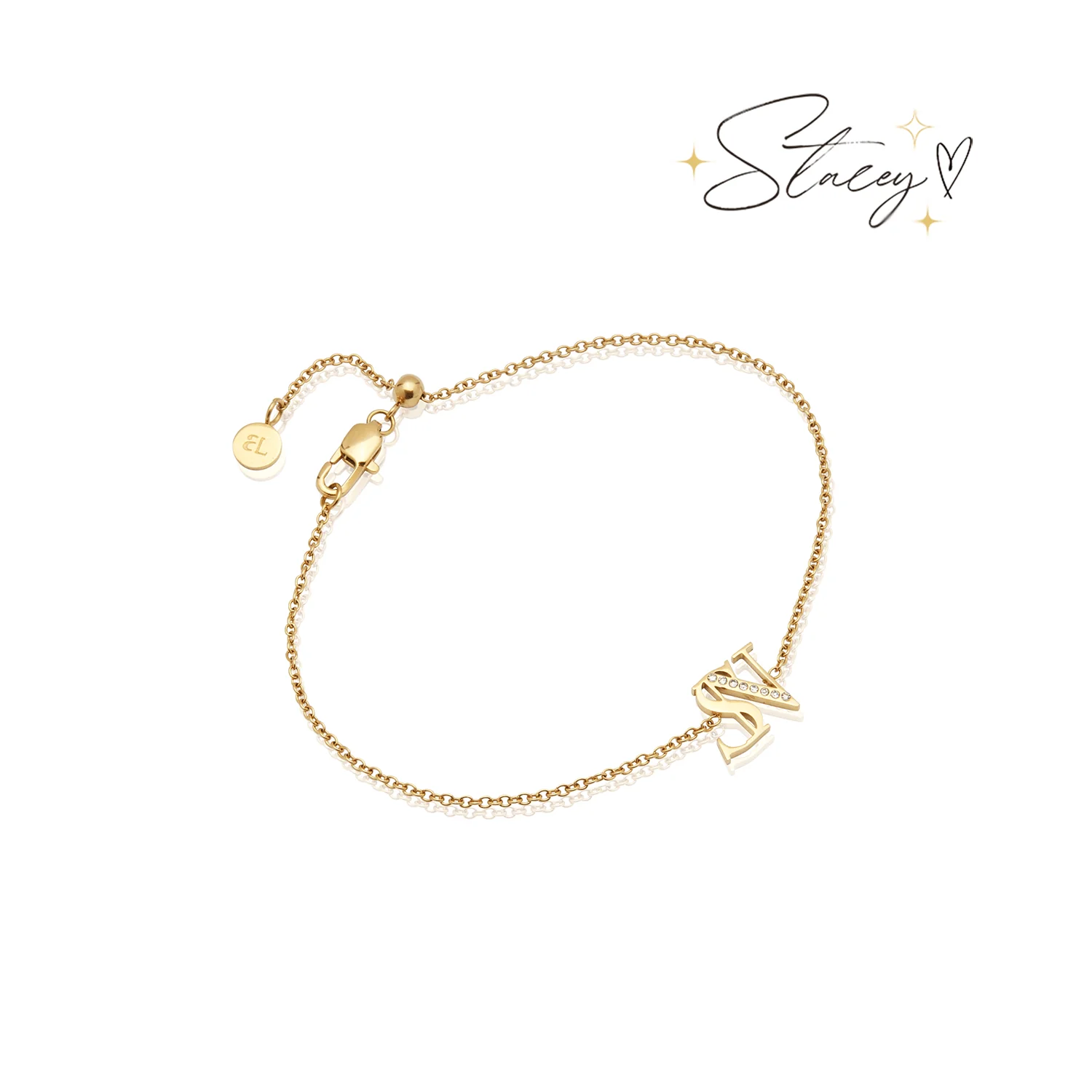 Double Initial Crystal Bracelet (Gold) - Image 10