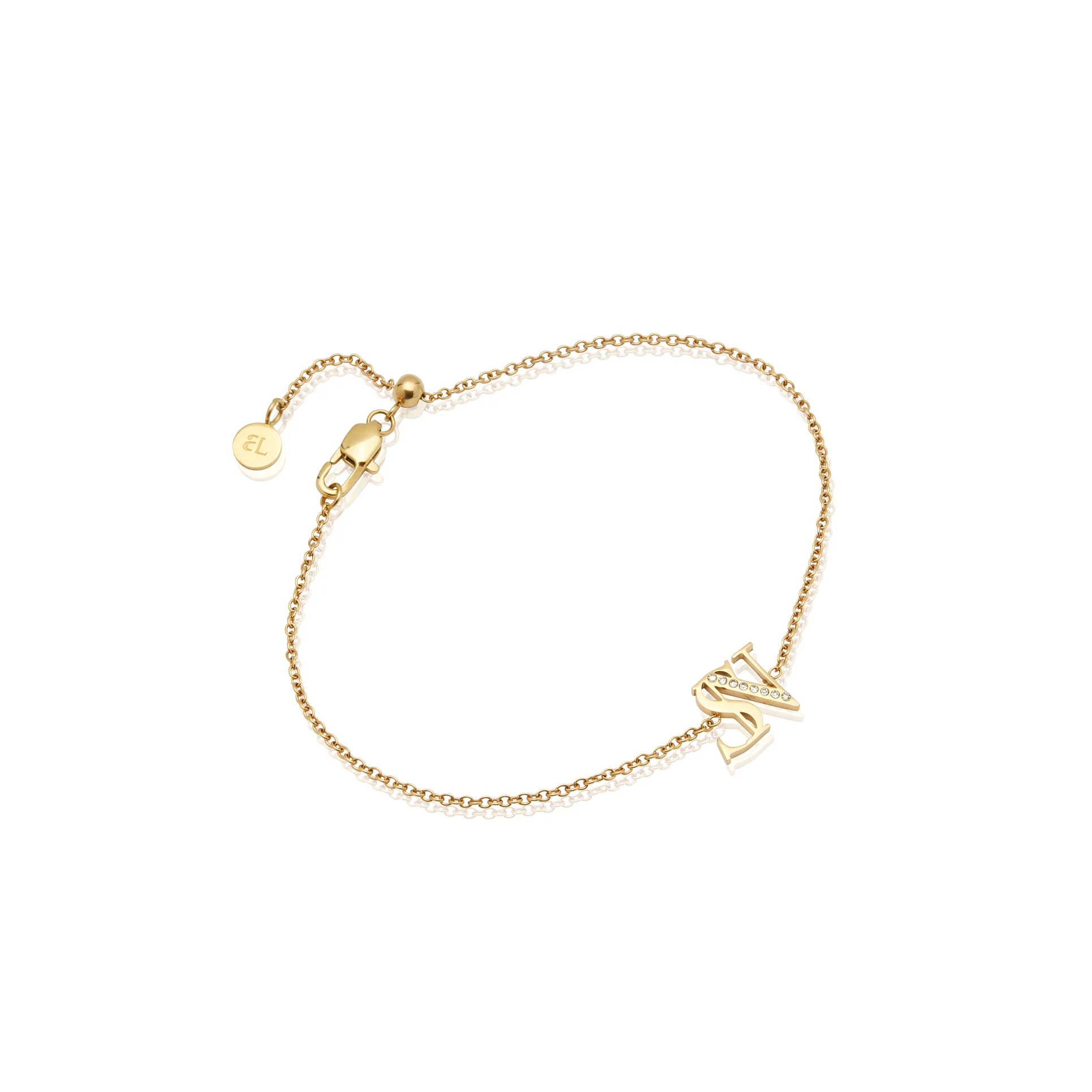 Double Initial Crystal Bracelet (Gold) - Image 11