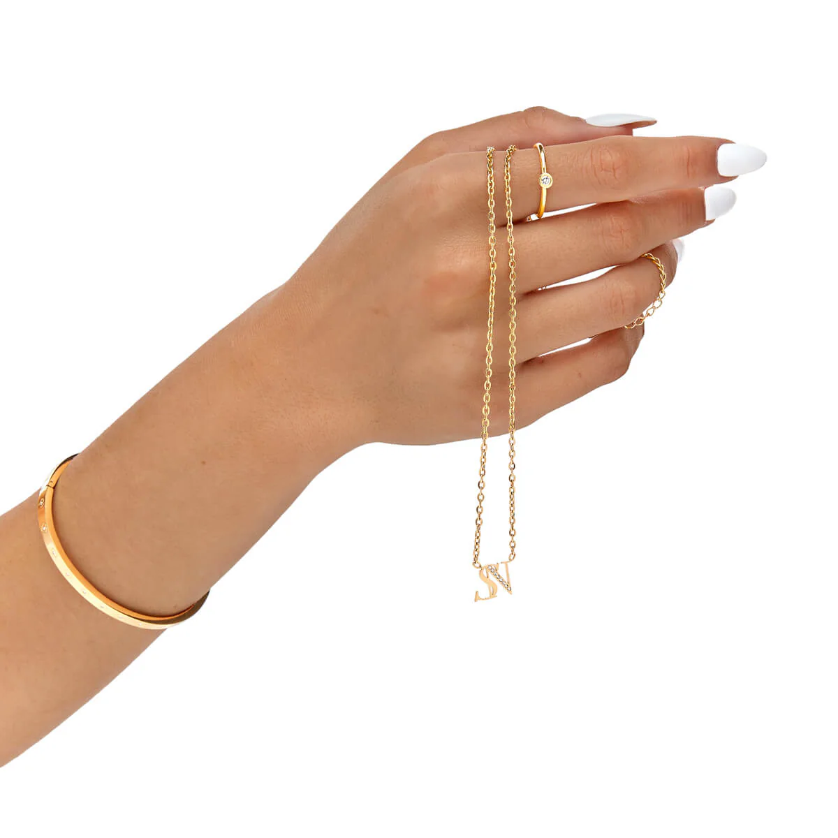Double Initial Crystal Necklace (Gold) - Image 3