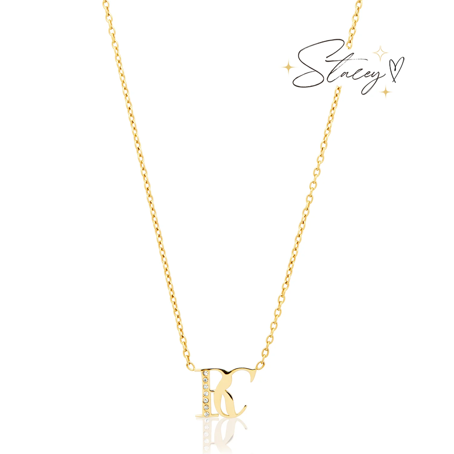 Double Initial Crystal Necklace (Gold) - Image 8