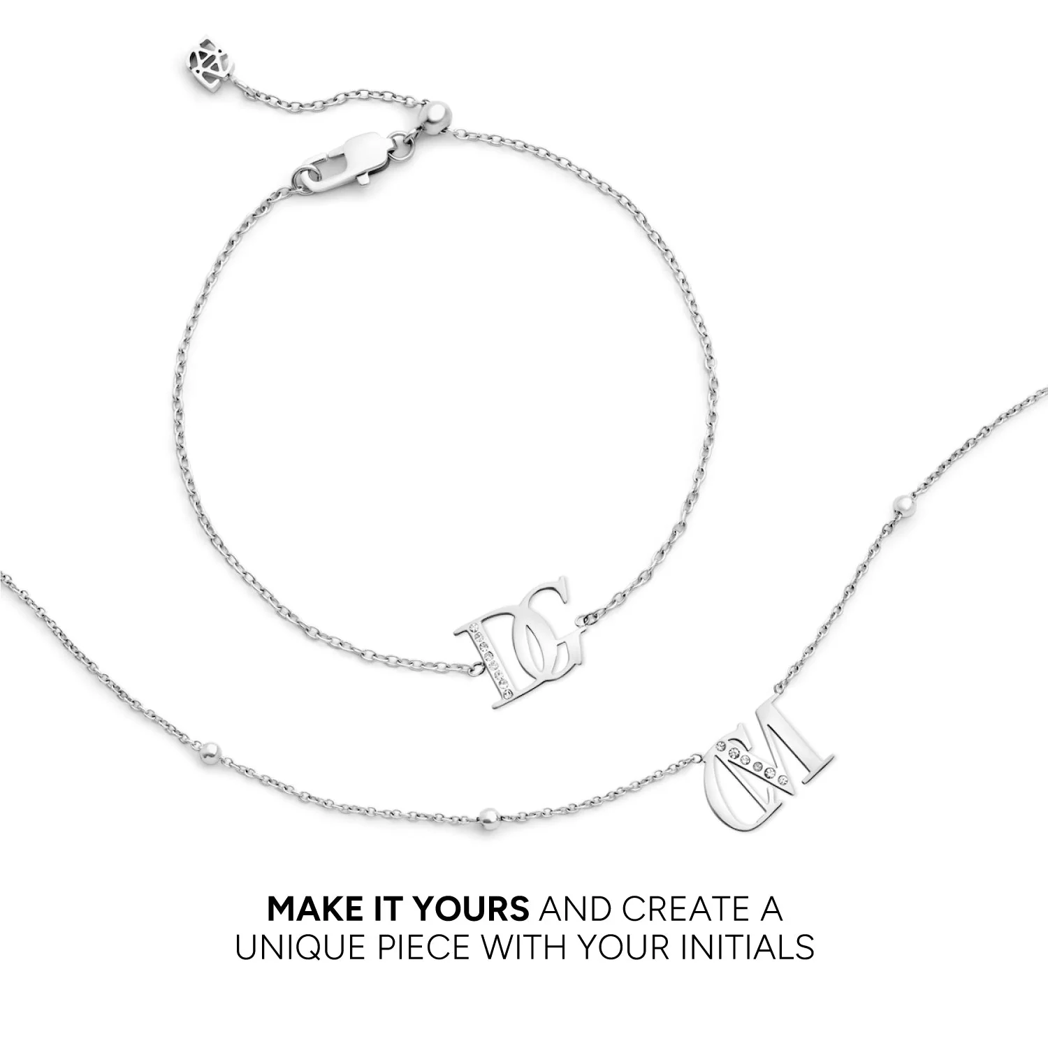 Double Initial Crystal Necklace (Silver) - Image 3