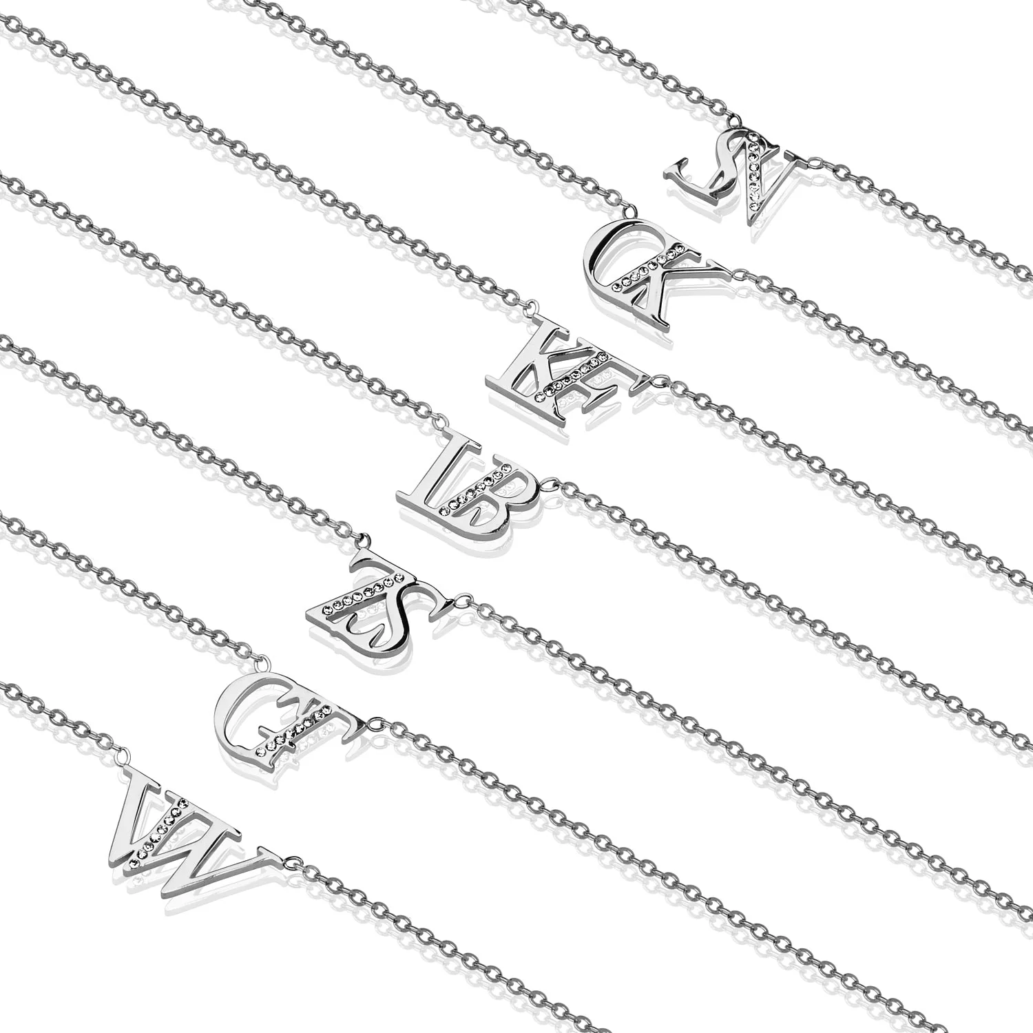 Double Initial Crystal Necklace (Silver) - Image 7