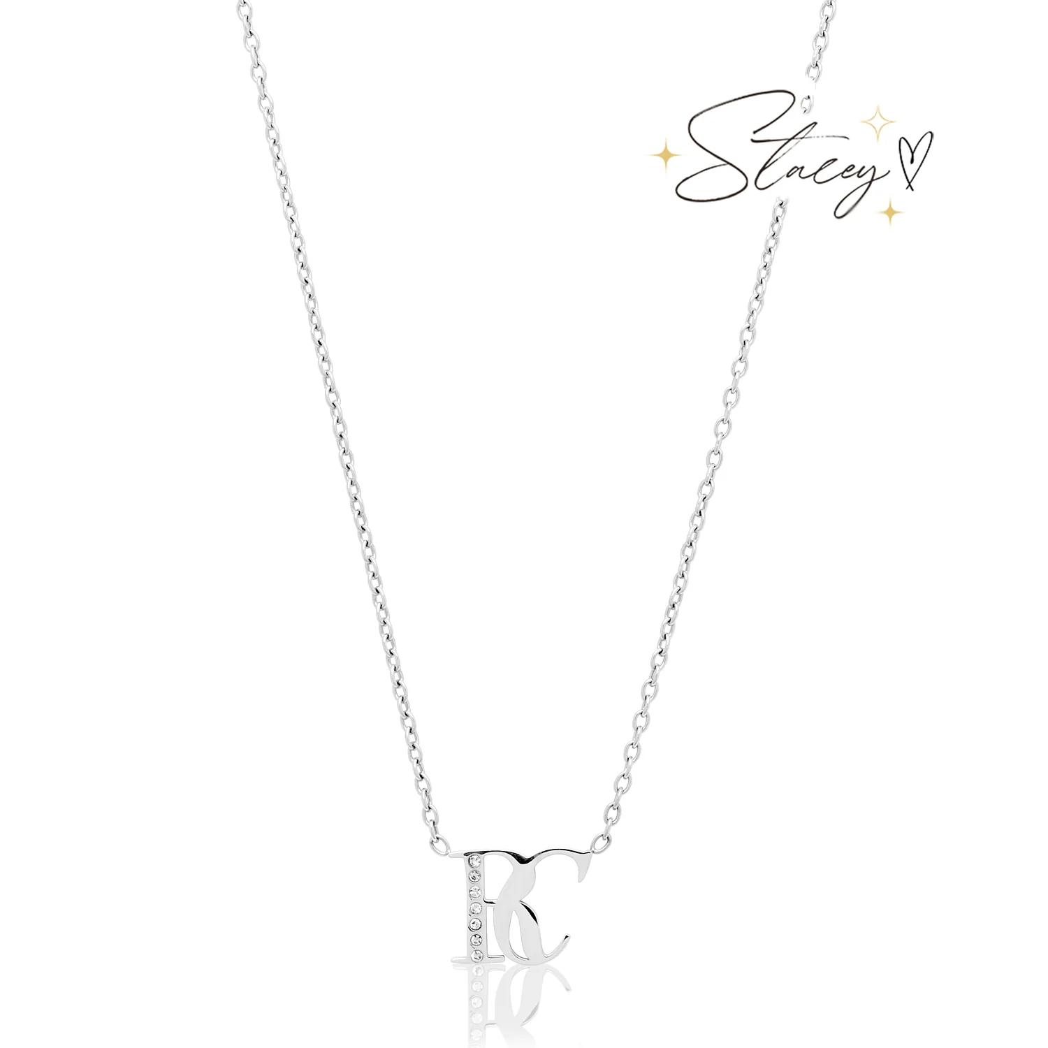 Double Initial Crystal Necklace (Silver) - Image 9