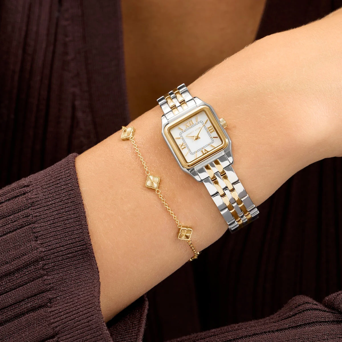 Essence Watch & Fluted Clover Bracelet Set (Gold/Silver) - Image 2
