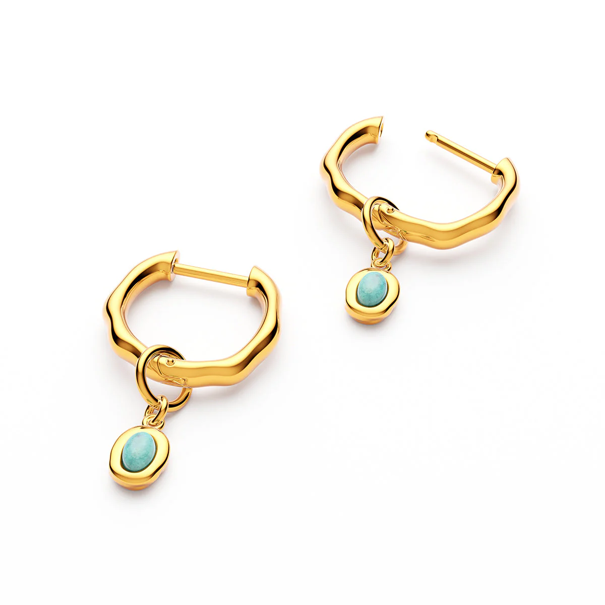 Fine Molten Huggie Earrings (Gold) - Amazonite - Image 4