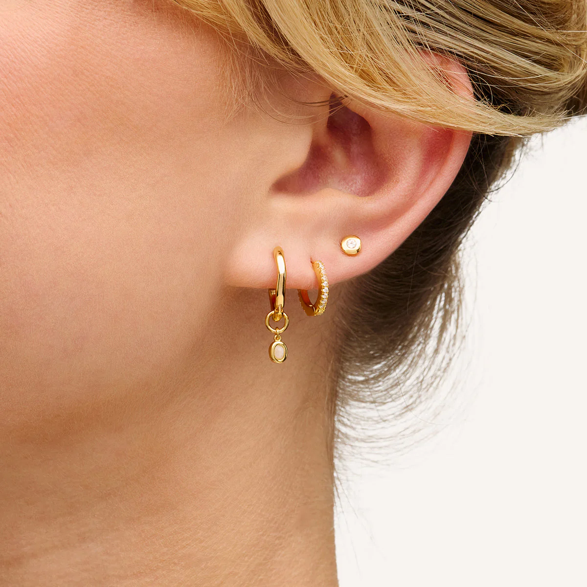 Fine Molten Huggie Earrings (Gold) - Moonstone - Image 3