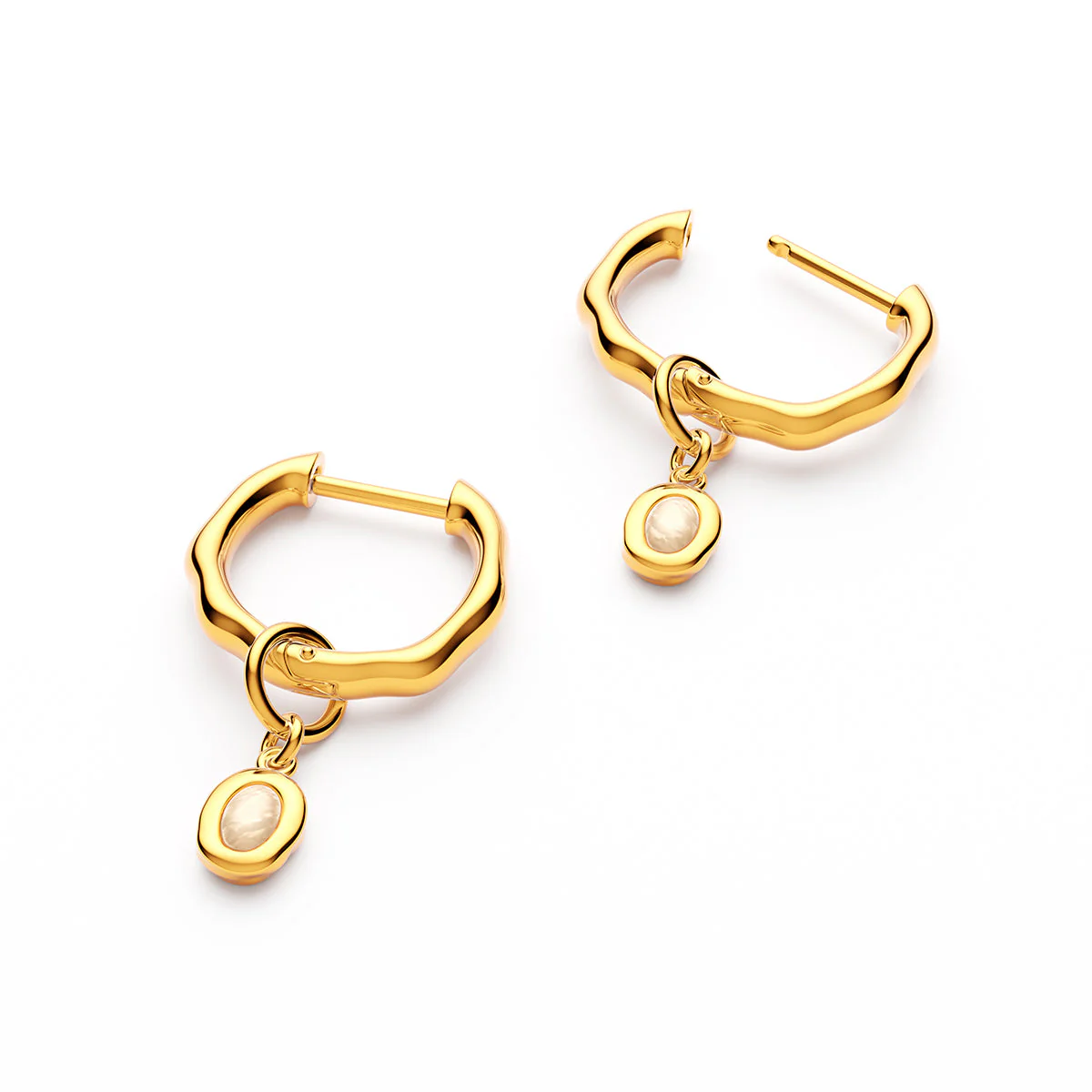 Fine Molten Huggie Earrings (Gold) - Moonstone - Image 4