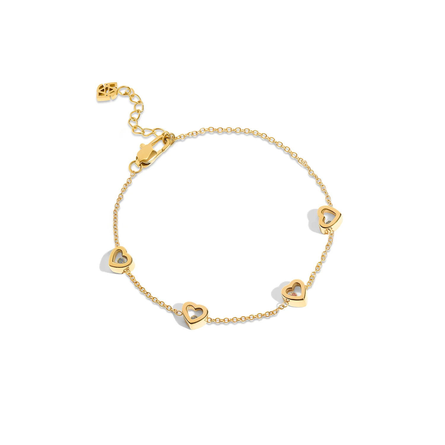 Floating Birthstone Multi Heart Bracelet (Gold) - Image 12