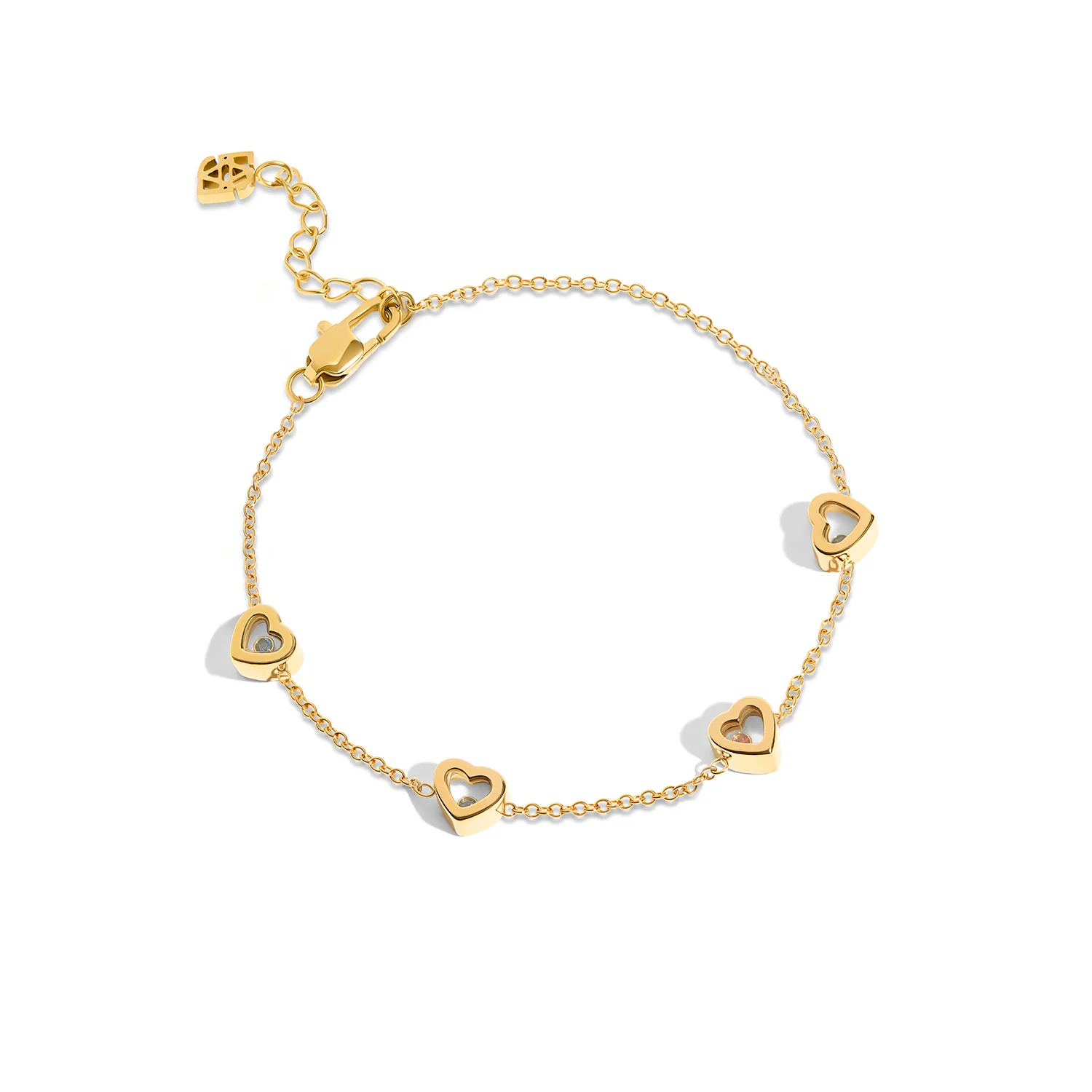 Floating Birthstone Multi Heart Bracelet (Gold) - Image 13