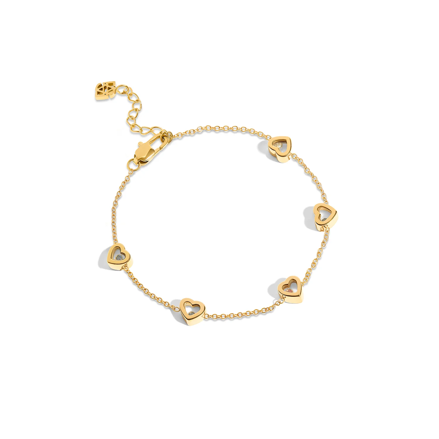 Floating Birthstone Multi Heart Bracelet (Gold) - Image 14