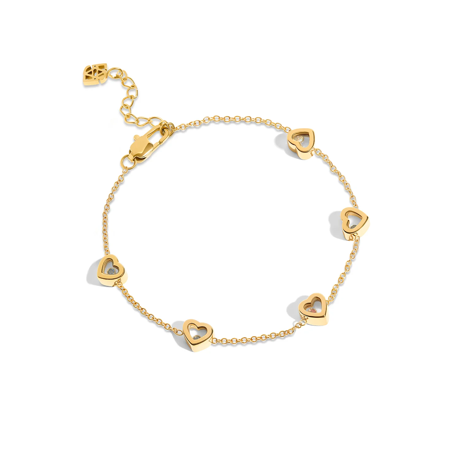 Floating Birthstone Multi Heart Bracelet (Gold) - Image 15