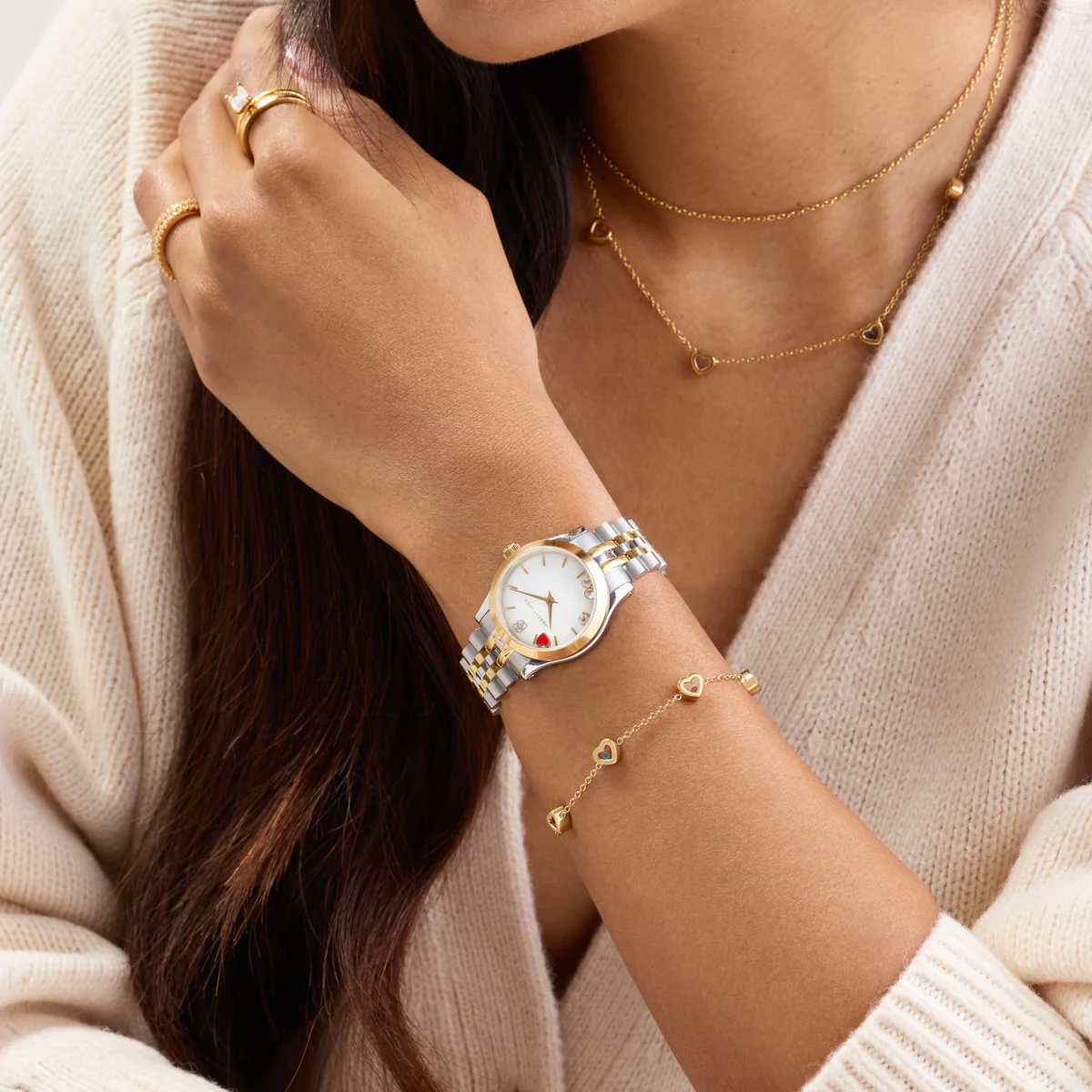 Floating Birthstone Multi Heart Bracelet (Gold) - Image 4