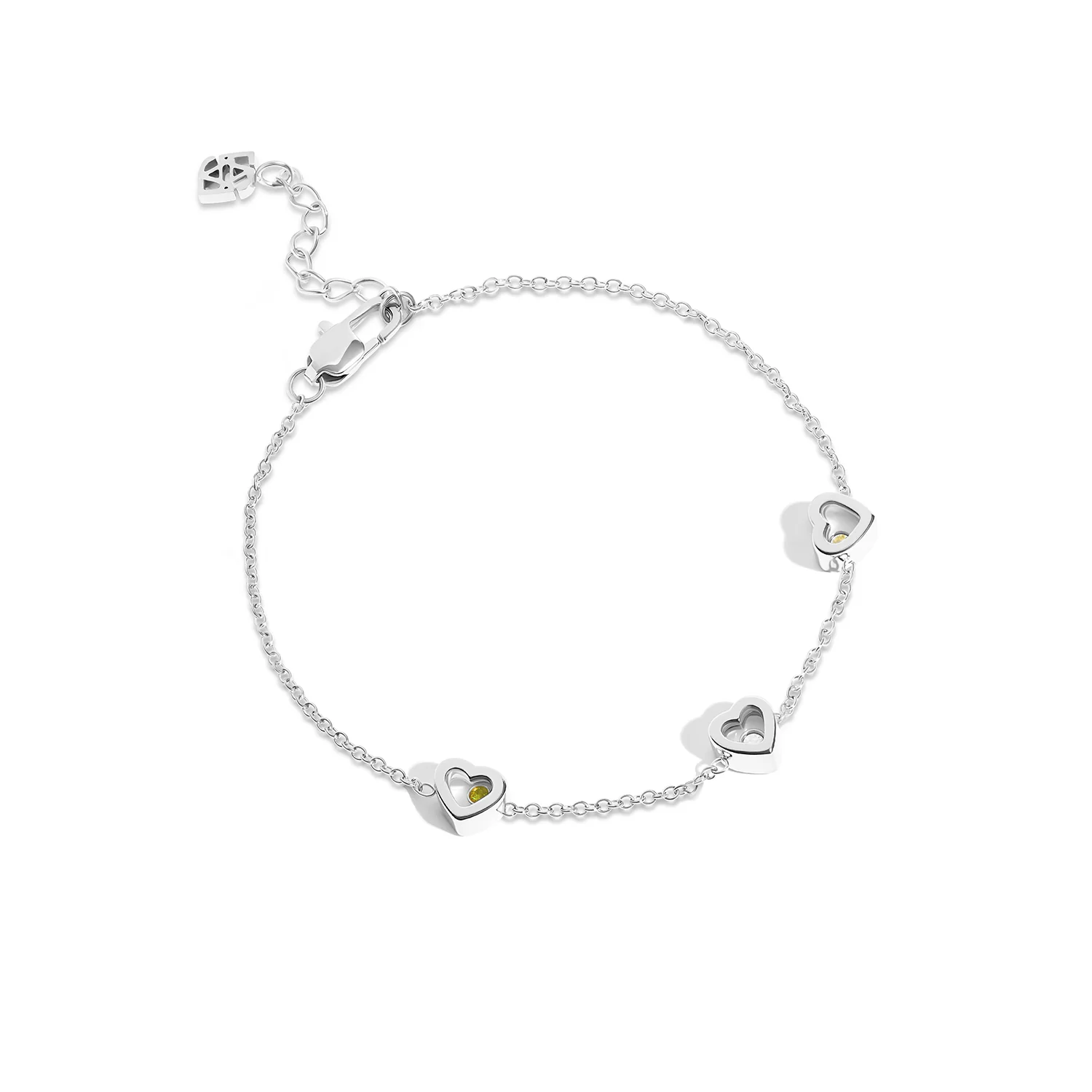 Floating Birthstone Multi Heart Bracelet (Silver) - Image 11