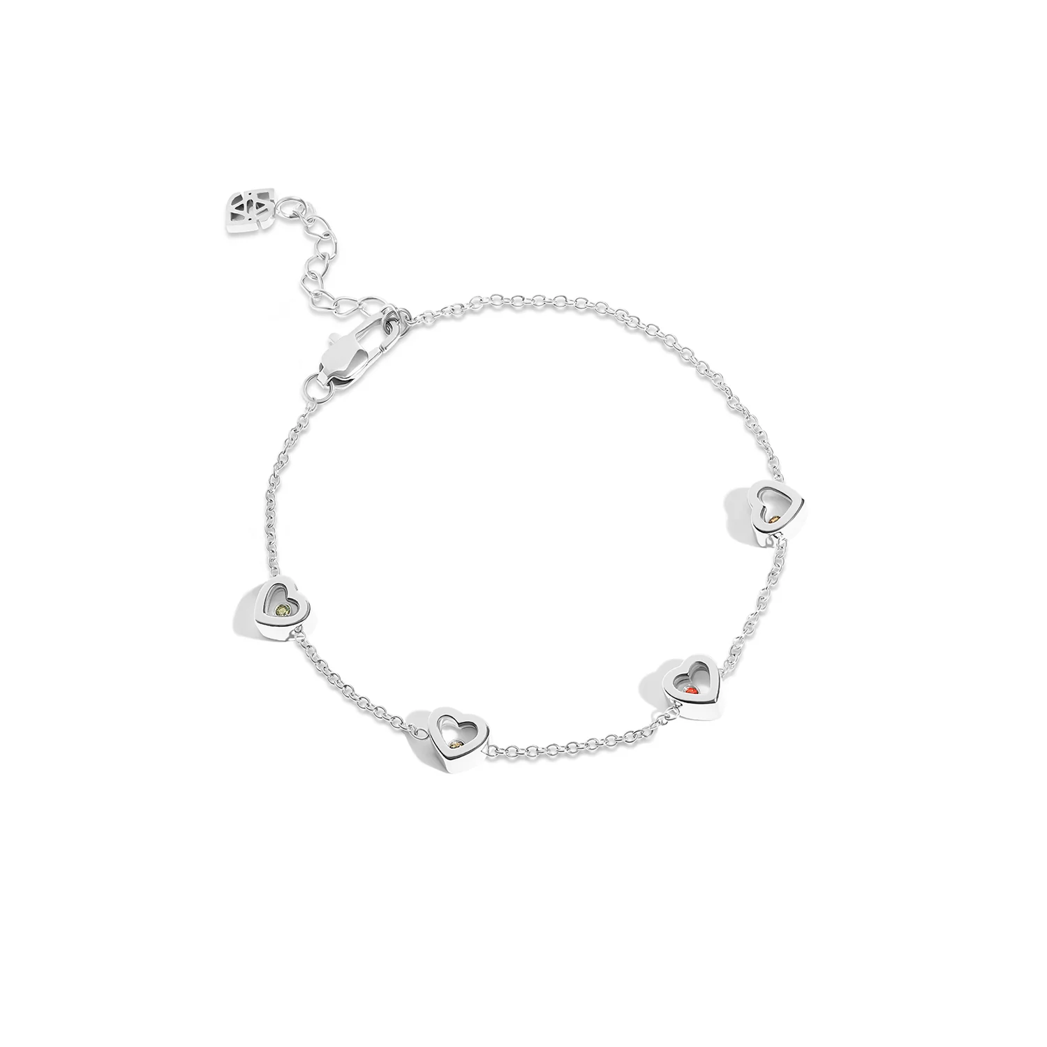 Floating Birthstone Multi Heart Bracelet (Silver) - Image 12