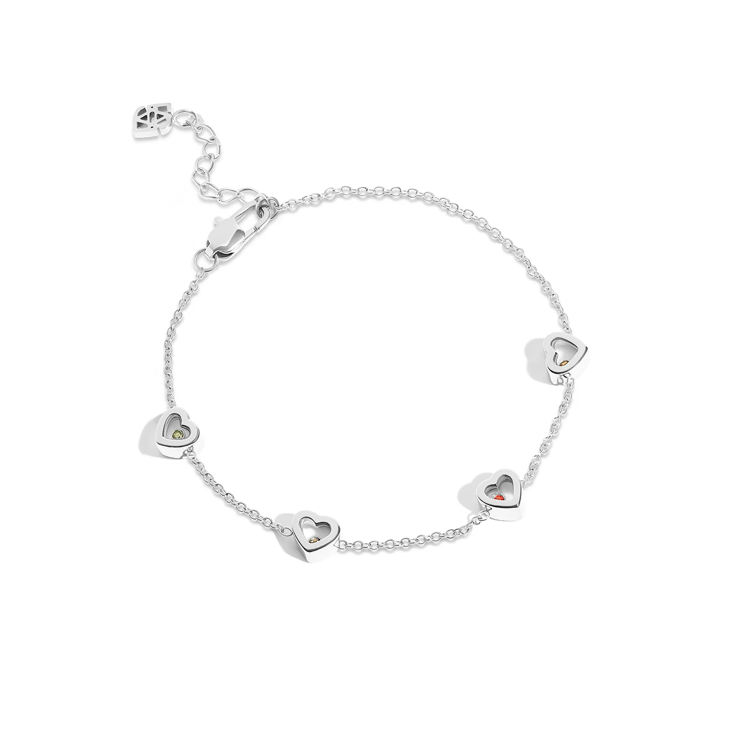 Floating Birthstone Multi Heart Bracelet (Silver) - Image 13