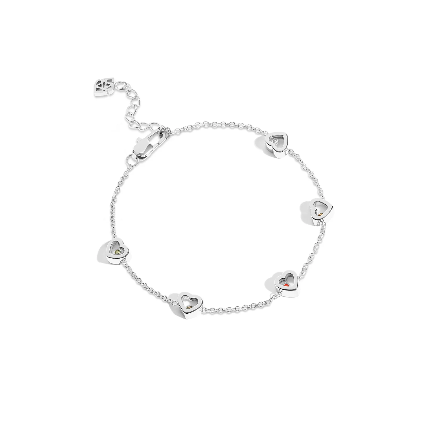 Floating Birthstone Multi Heart Bracelet (Silver) - Image 14