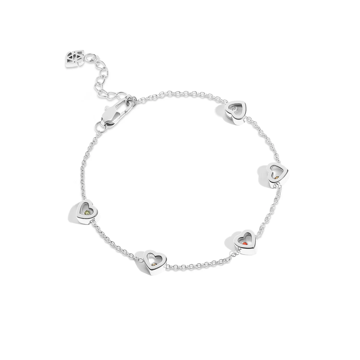 Floating Birthstone Multi Heart Bracelet (Silver) - Image 15