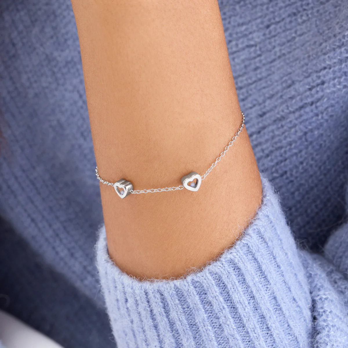 Floating Birthstone Multi Heart Bracelet (Silver) - Image 2