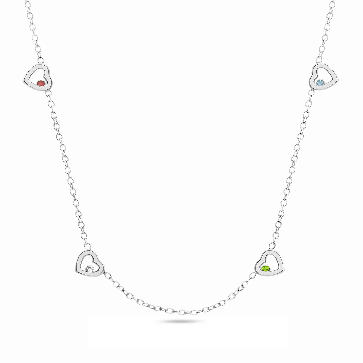 Floating Birthstone Multi Heart Necklace (Silver) - Image 10