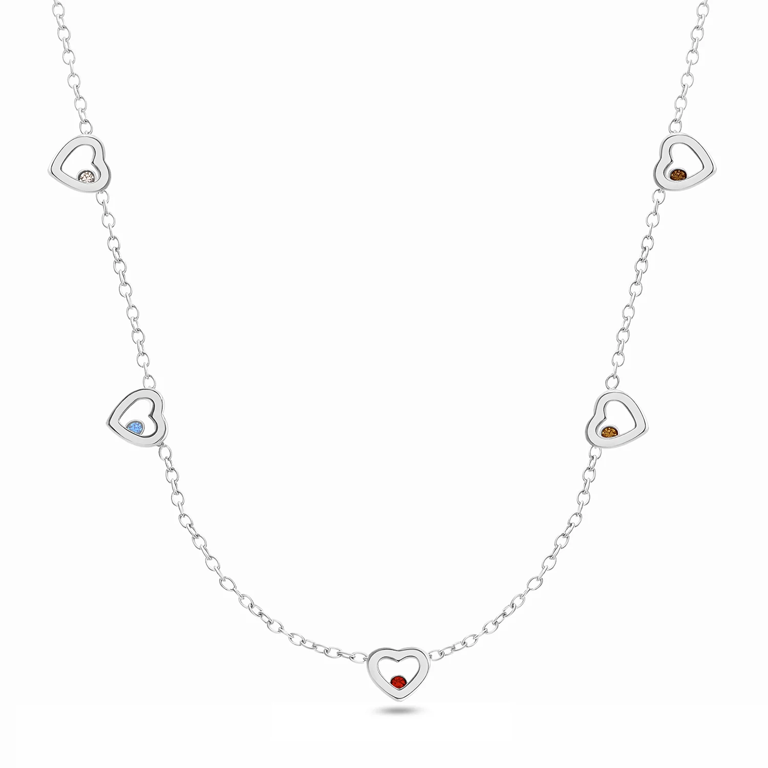 Floating Birthstone Multi Heart Necklace (Silver) - Image 11