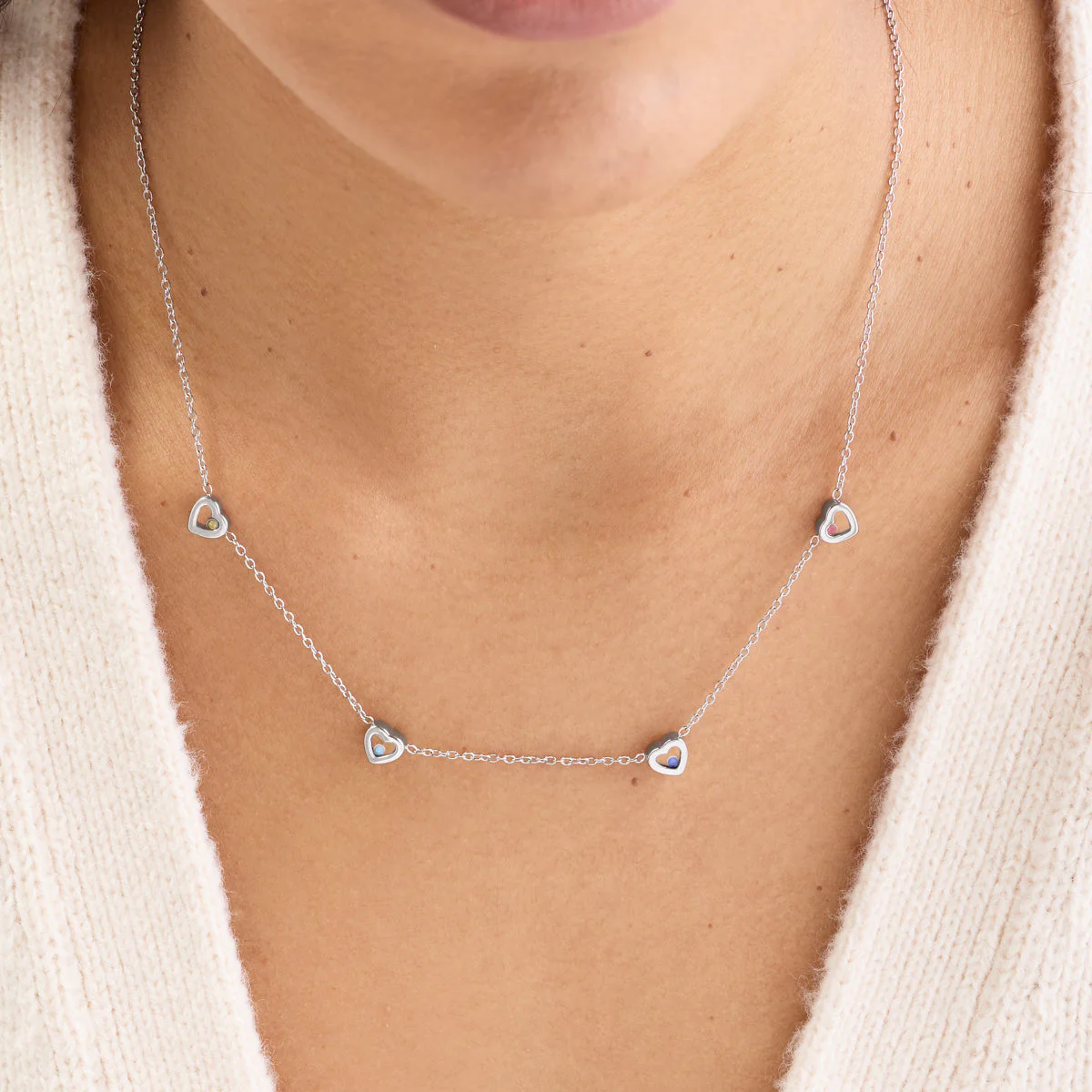 Floating Birthstone Multi Heart Necklace (Silver) - Image 2