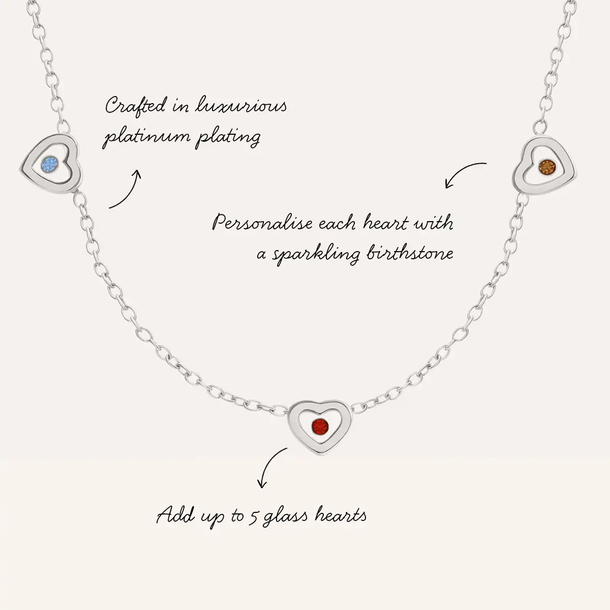 Floating Birthstone Multi Heart Necklace (Silver) - Image 3