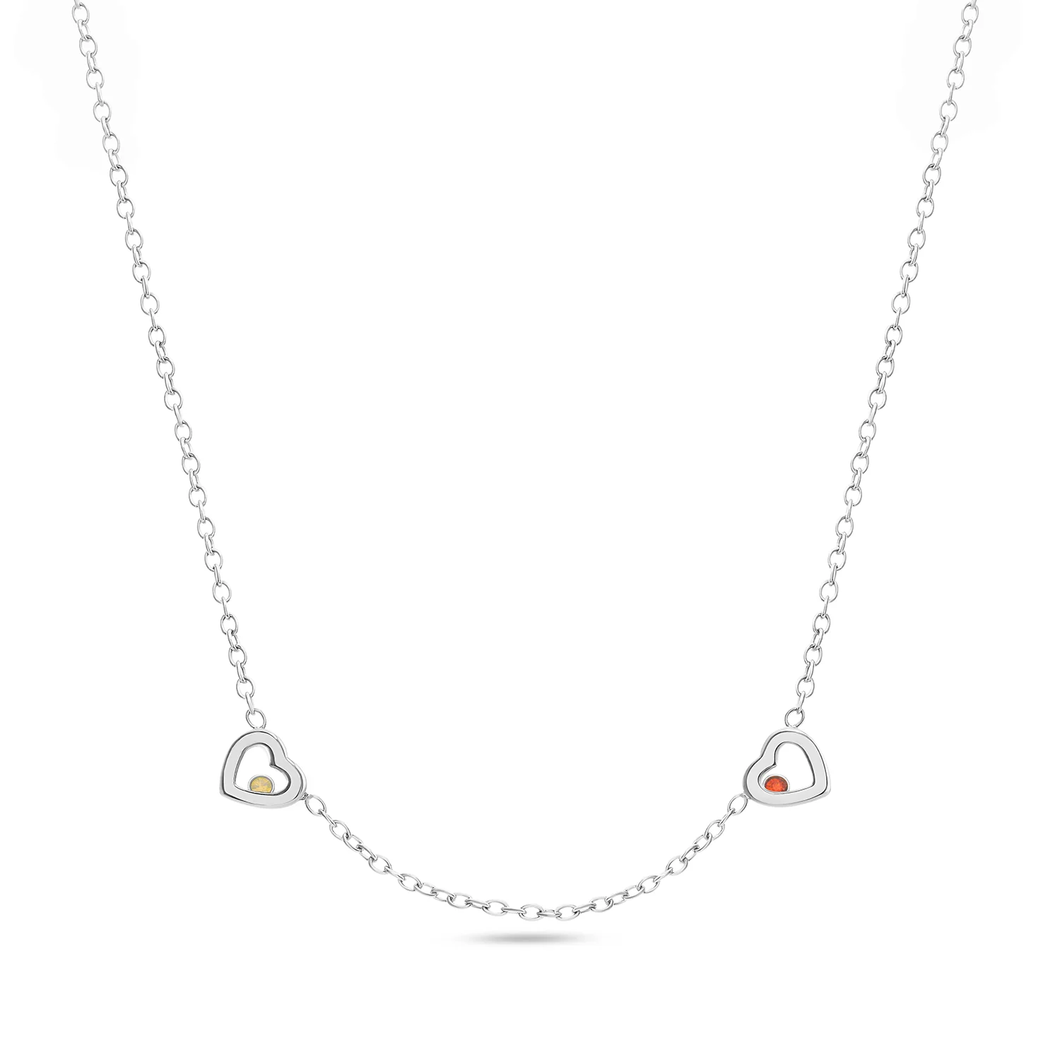 Floating Birthstone Multi Heart Necklace (Silver) - Image 8