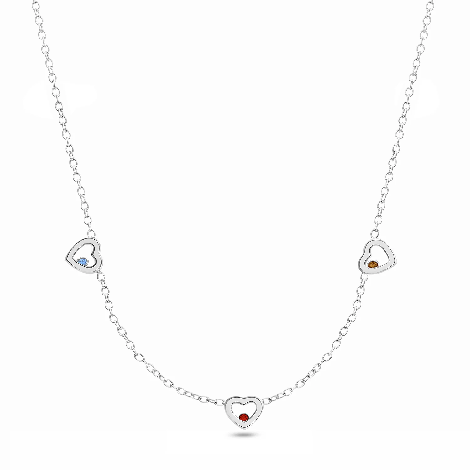 Floating Birthstone Multi Heart Necklace (Silver) - Image 9