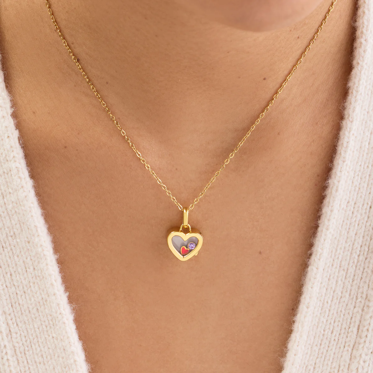 Floating Charm Heart Locket Necklace (Gold) - Image 2