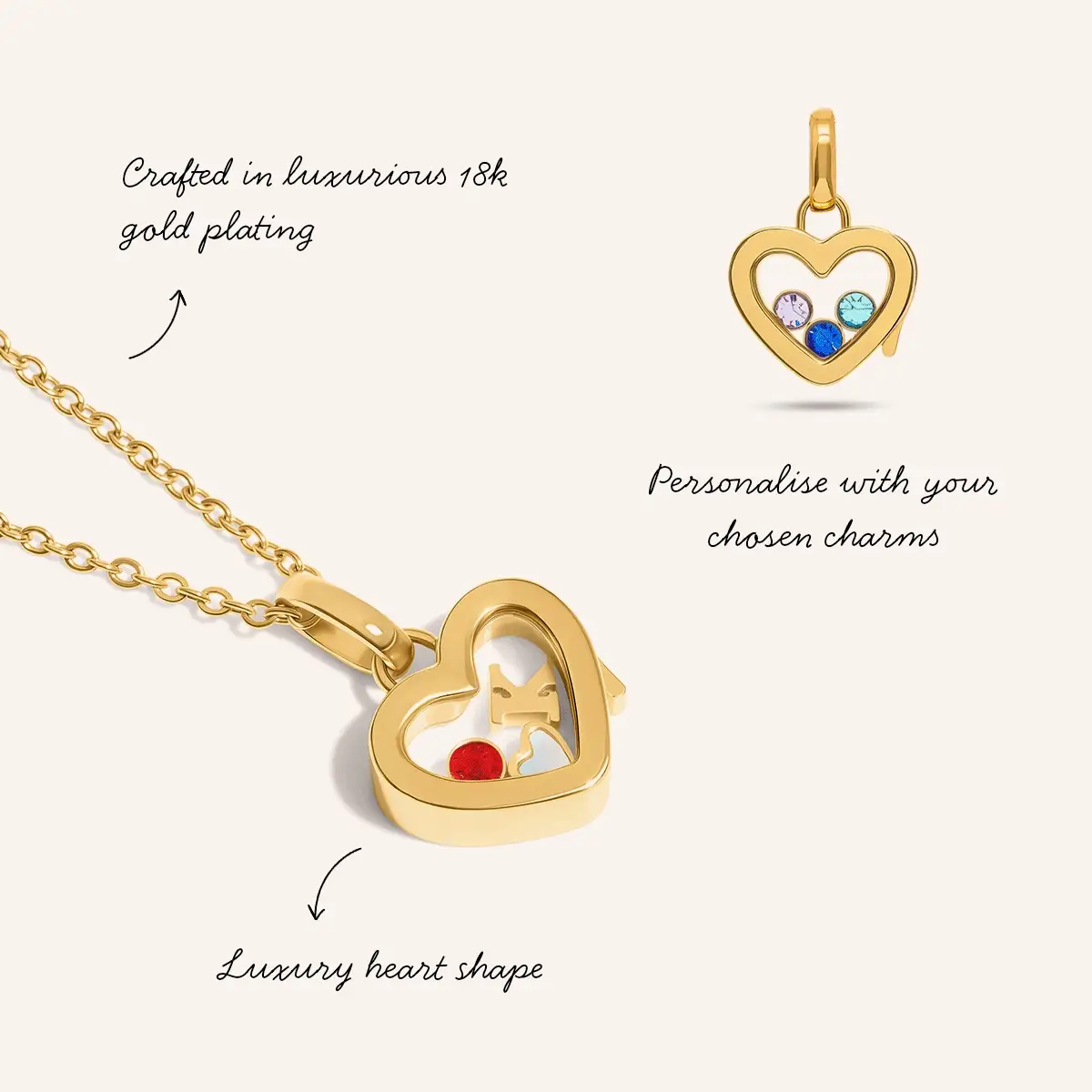 Floating Charm Heart Locket Necklace (Gold) - Image 3