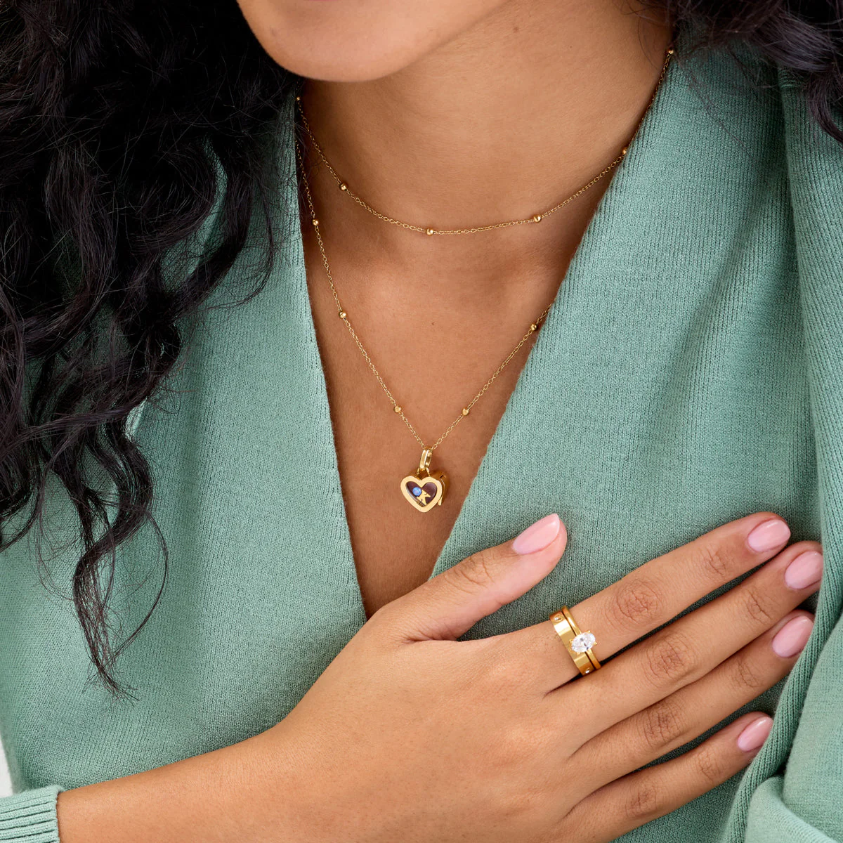 Floating Charm Heart Locket Necklace (Gold) - Image 4