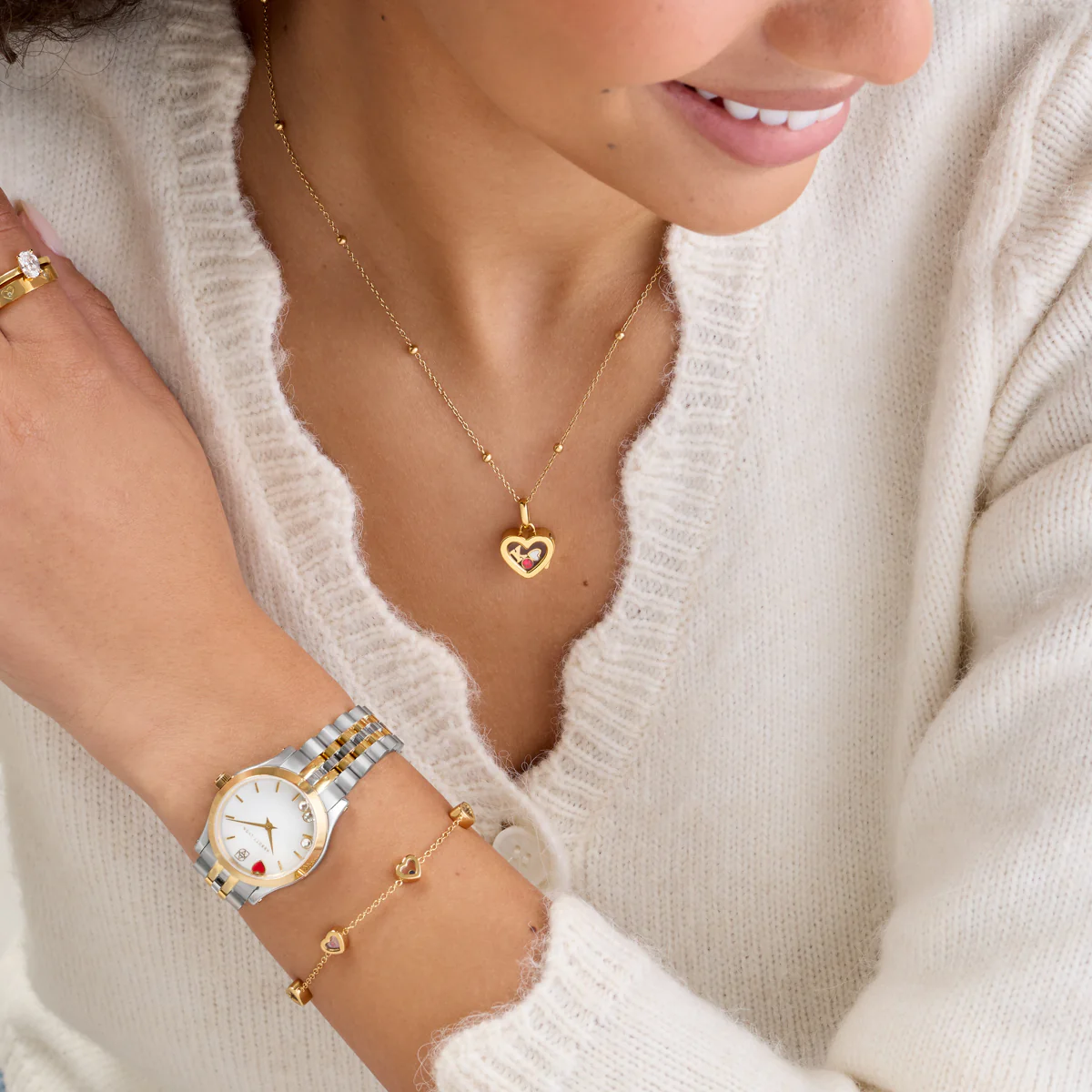 Floating Charm Heart Locket Necklace (Gold) - Image 5