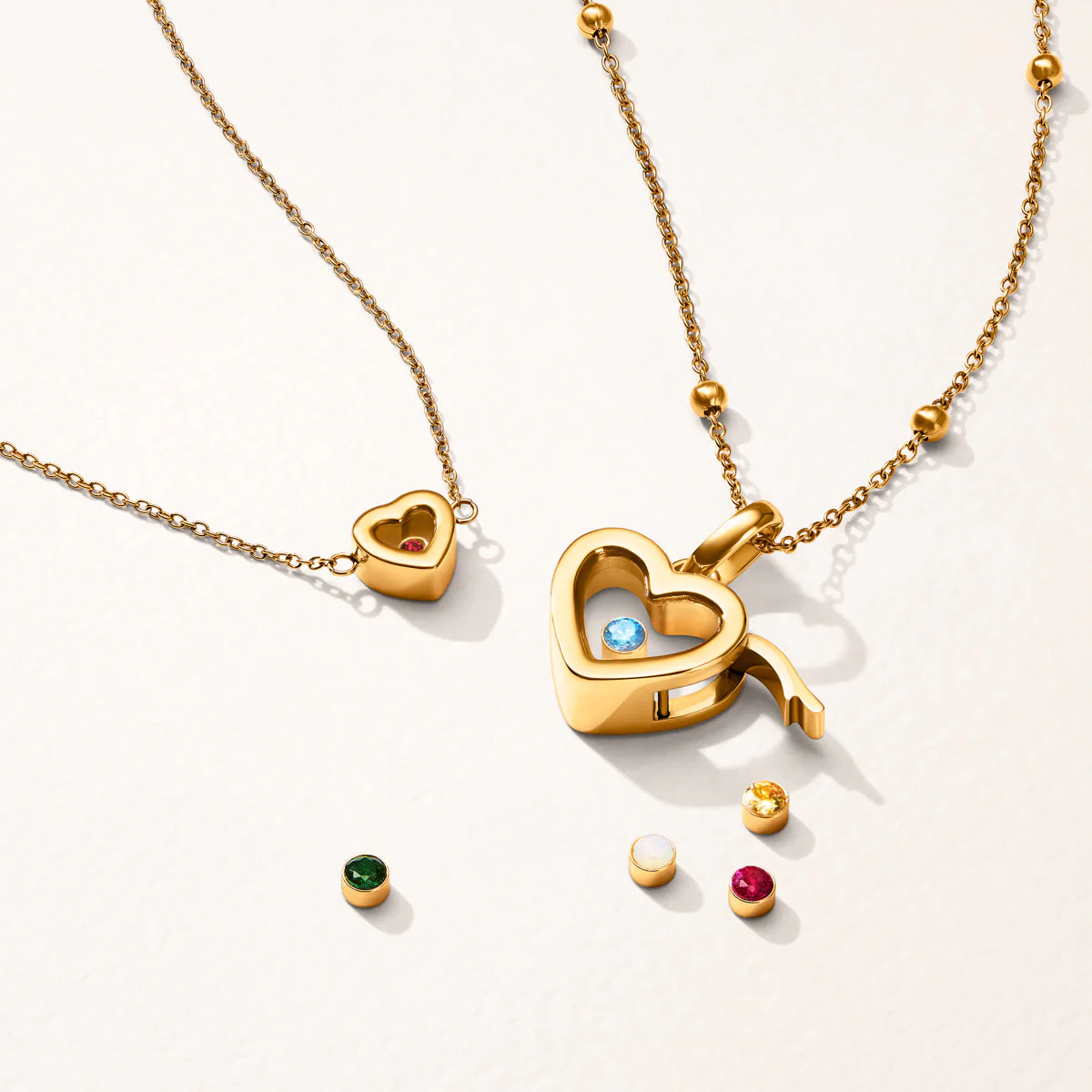 Floating Charm Heart Locket Necklace (Gold) - Image 7